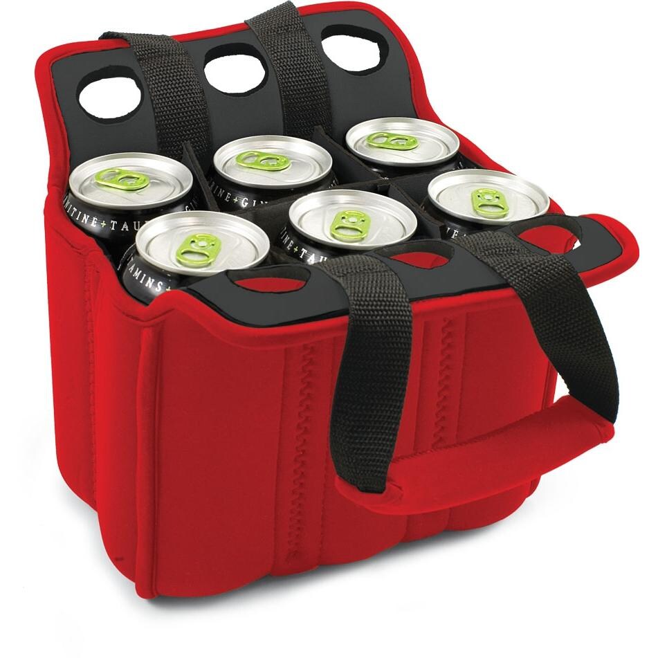 Picnic Time Six Pack Insulated Beverage Tote - Red - With Cans thumbnail