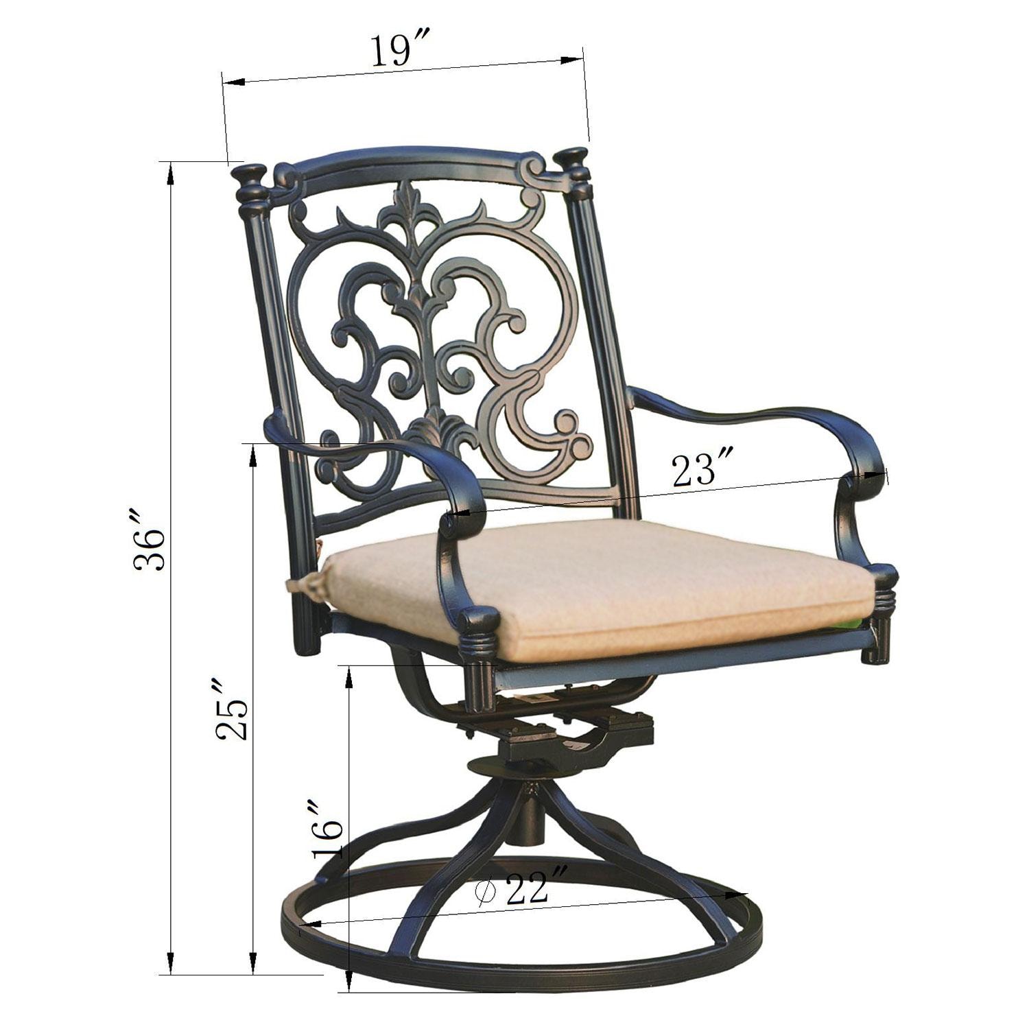 Darlee B/201010-3-2 Santa Barbara 2 Piece Cast Aluminum Patio Swivel Rocker Dining Chair Set Diagram - Dimensional thumbnail
