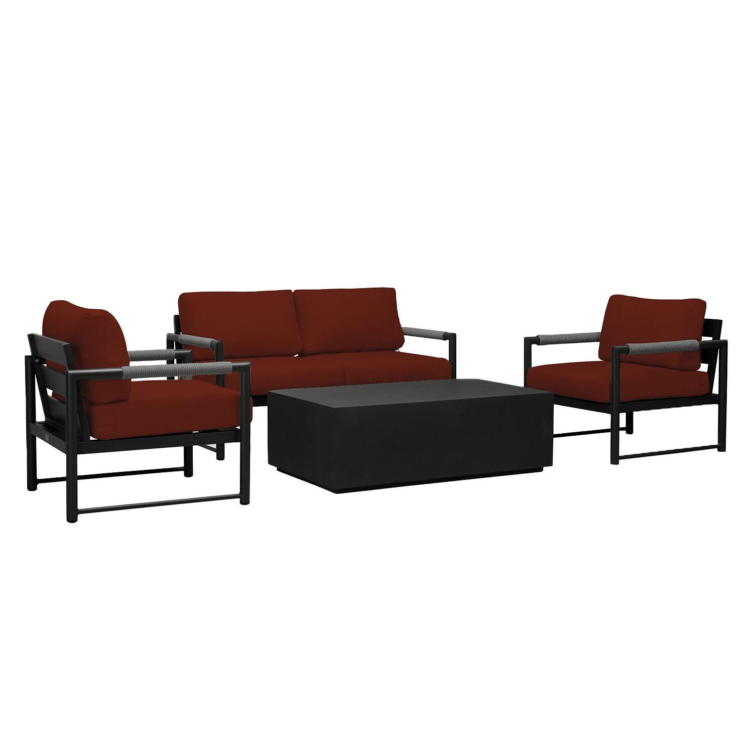 Lakeview AVEBAY-BK-CO-SET111-HN Avenue Bay Black/Carbon 5 Pc Loveseat Set - Canvas Henna - Angled - White Background thumbnail