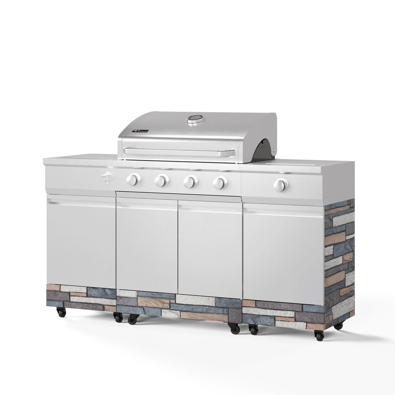 TYTUS Fresno Series 4-Burner Stainless Steel + Ash Stone BBQ Island - TDT-021-0704 - Angle - White Background thumbnail