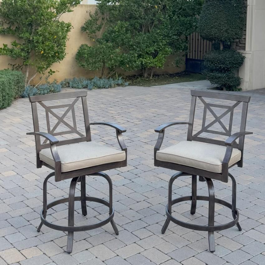 Atlantis Aluminum 2 Pc Set Swivel Counter Height Bar Stool Set in Walnut/Beige by Darlee