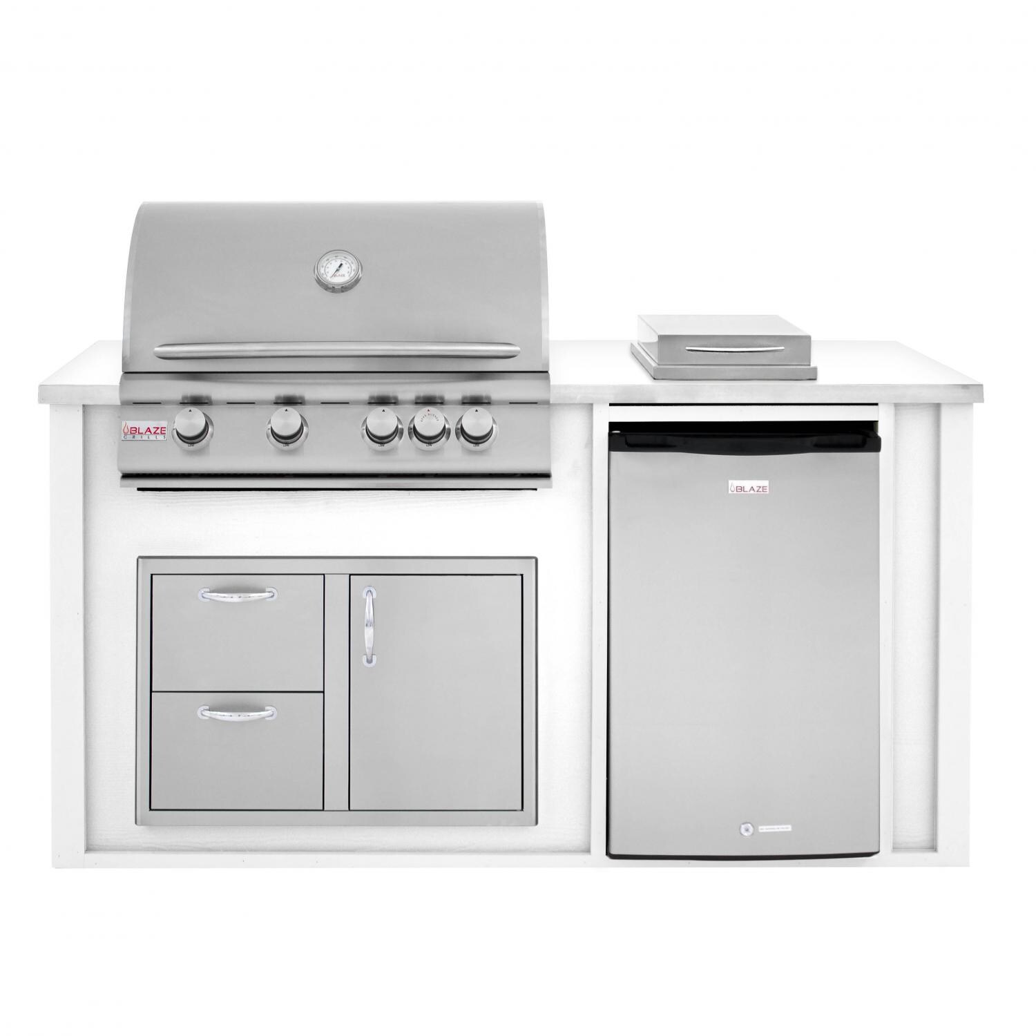 Bbqguys 6 Ft Bbq Island With Blaze 32 Inch Natural Gas Grill Door Drawer Combo Compact Refrigerator Side Burner White White Blzddc4 5sbng 6sbvp4pwnw Bbqguys