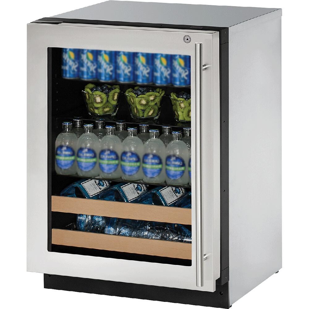 U-Line 2000 Series 24-Inch 4.9 Cu. Ft. Left Hinge Beverage Center With Lock - Stainless Steel - U-2224BEVS-15B