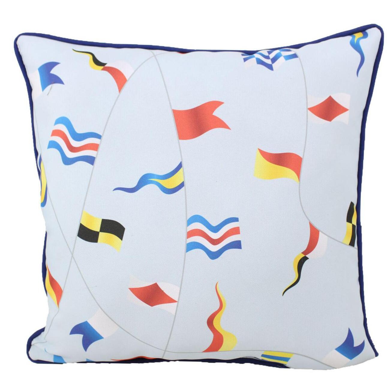 Light Blue Nautical Flags Outdoor Throw Pillow W Piping By Lava
