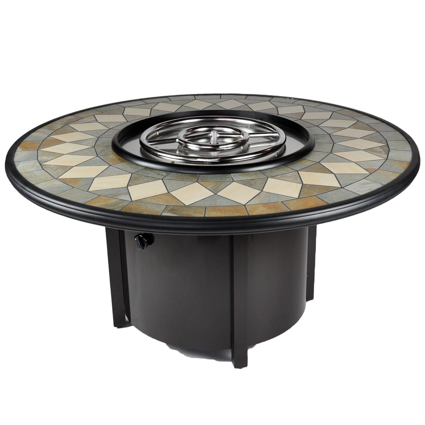 Tretco 48-Inch Venice I Round Aluminum Fire Pit Table - Dark Brown W/ Tile Top - Without Fire Glass thumbnail