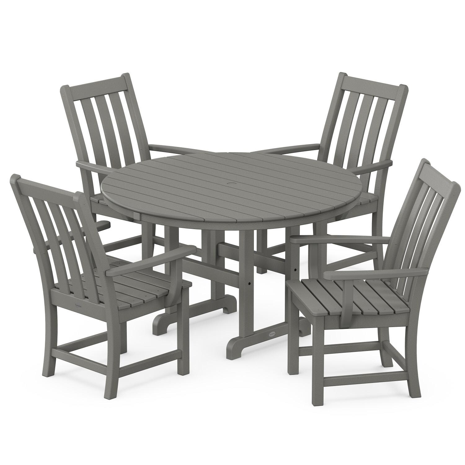 POLYWOOD PWS651-1-GY Vineyard 5-Piece Round Arm Chair Dining Set thumbnail
