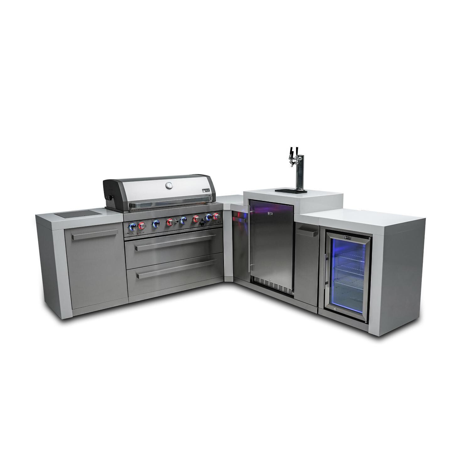 Mont Alpi MAi805-D90KEGFC 805 Deluxe Propane Island W/ 90 Degree Corner, Kegerator & Fridge Cabinet - White Background thumbnail