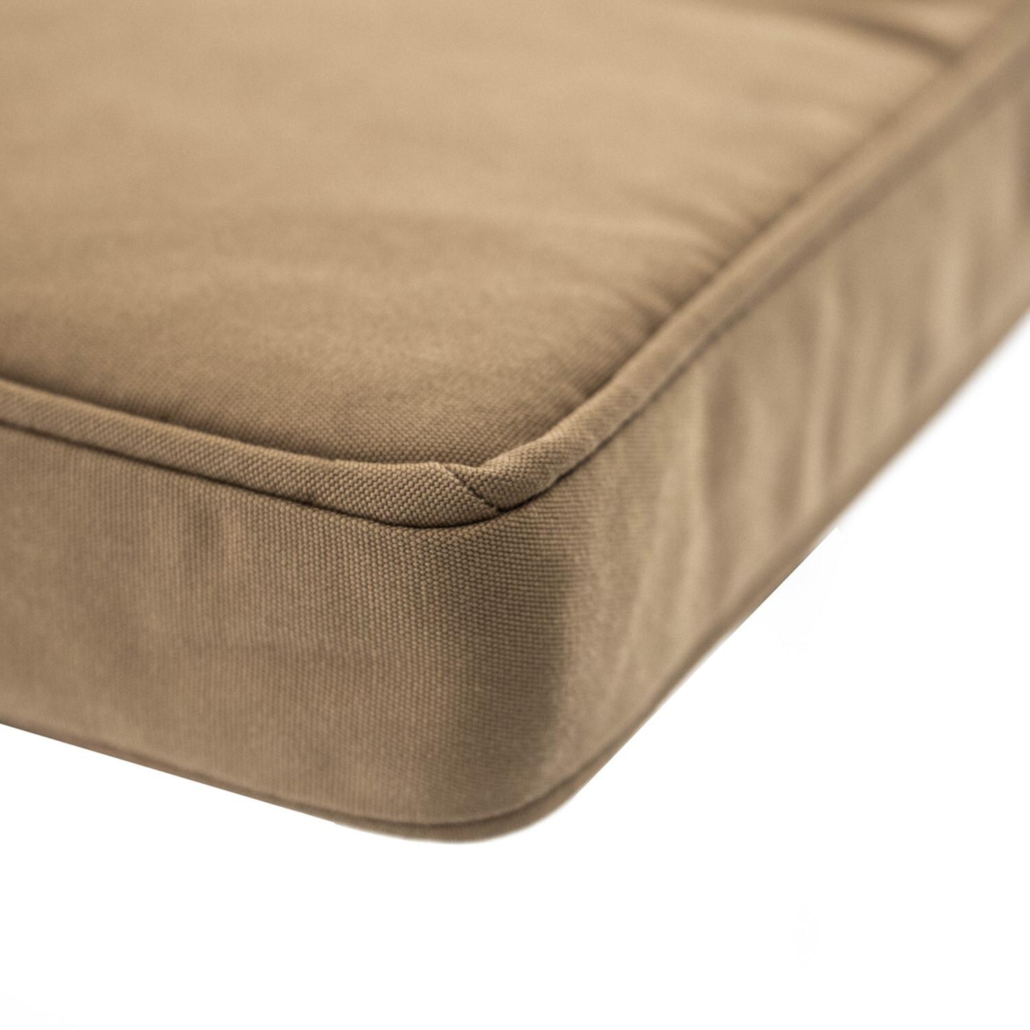 Sunbrella EVN-305-A-5468 Canvas Camel Medium Outdoor Replacement Seat and Back Cushion Set W/ Piping By BBQGuys - Bottom Angle thumbnail