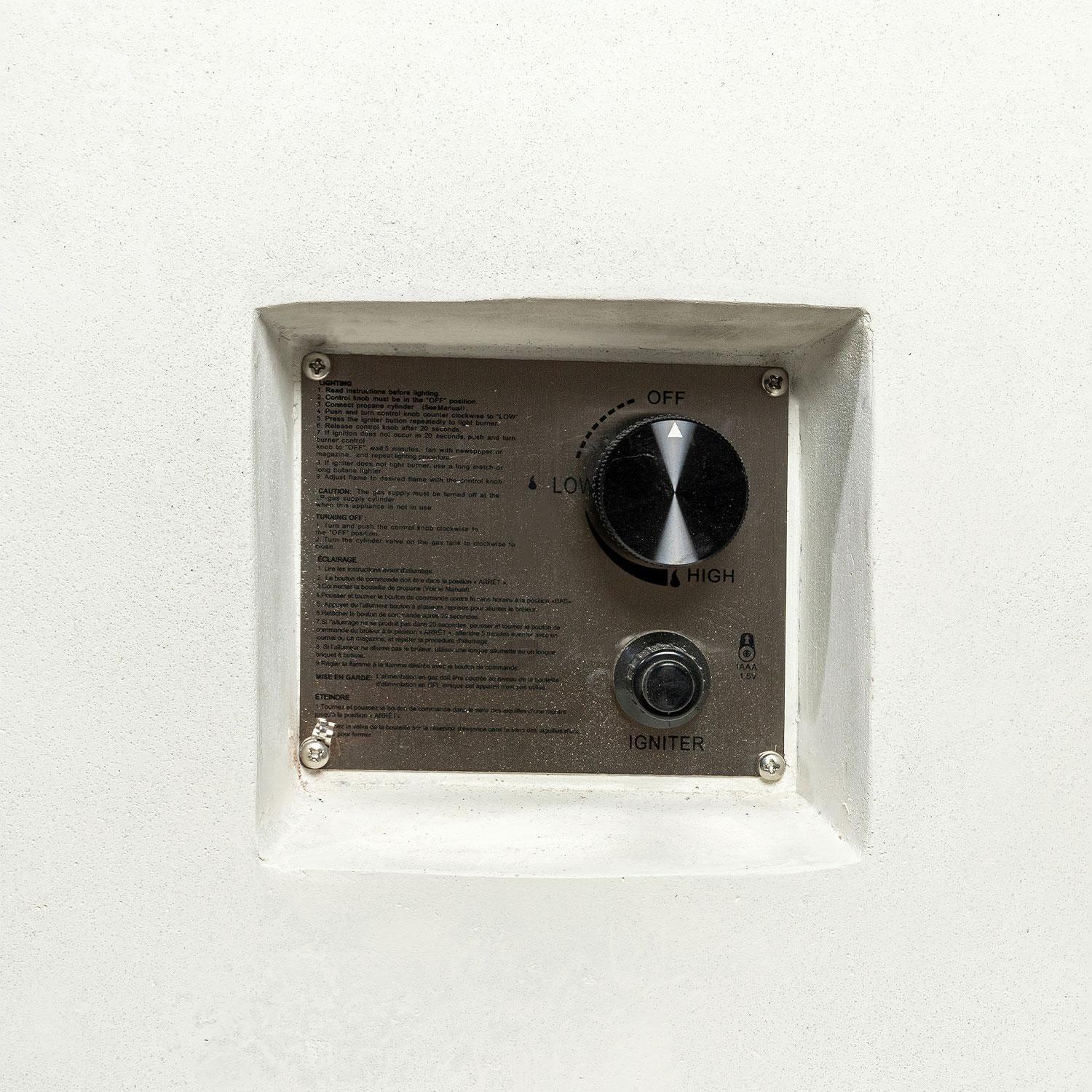 Glenwood 42-in Round Concrete Propane Gas Fire Pit w/ Access Door in White by Lakeview Outdoor Designs - Burner Switch - Detail thumbnail