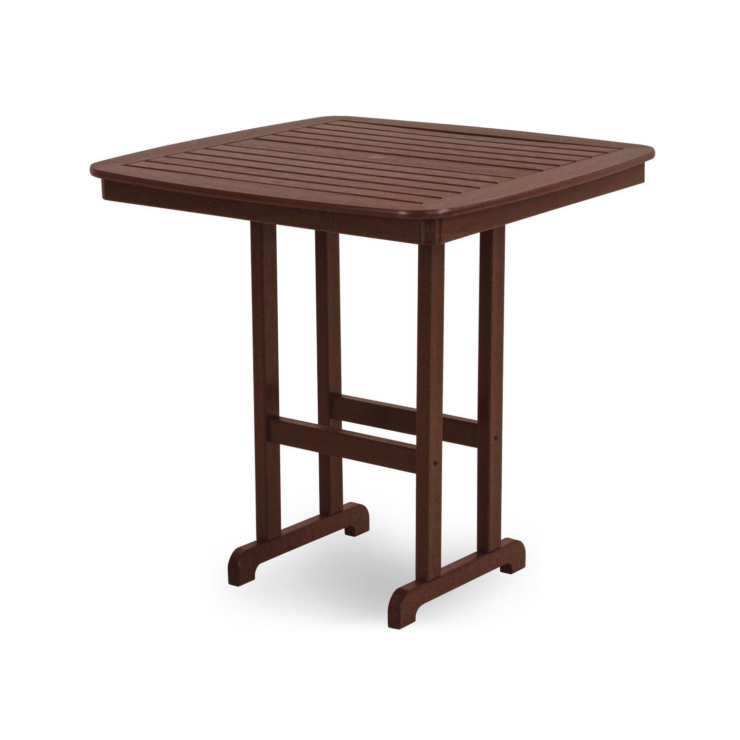 Nautical Mahogany Recycled Plastic Wood 44 Inch Square Patio Bar Table By POLYWOOD