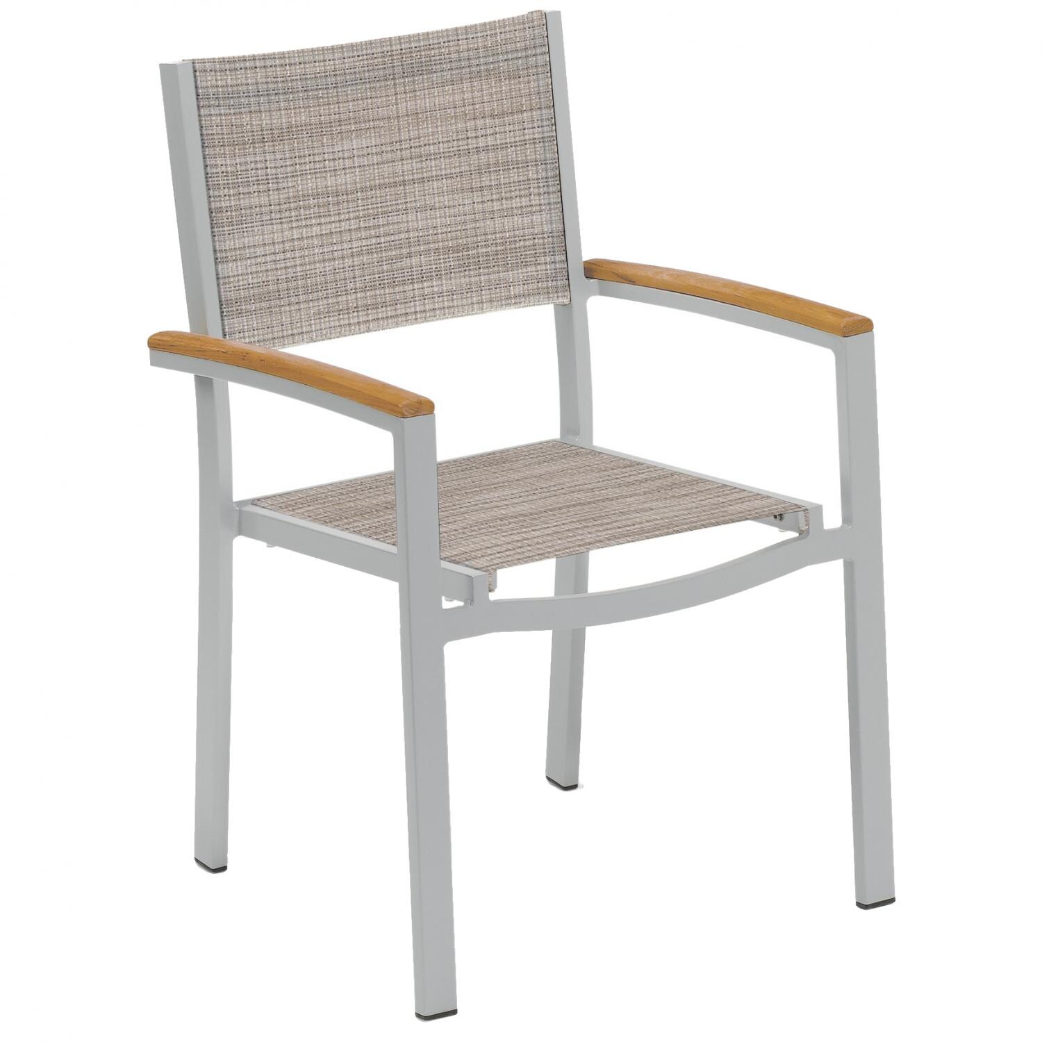 Travira Aluminum Patio Dining Arm Chair W/ Tekwood Natural Arm Caps - Bellows Sling thumbnail