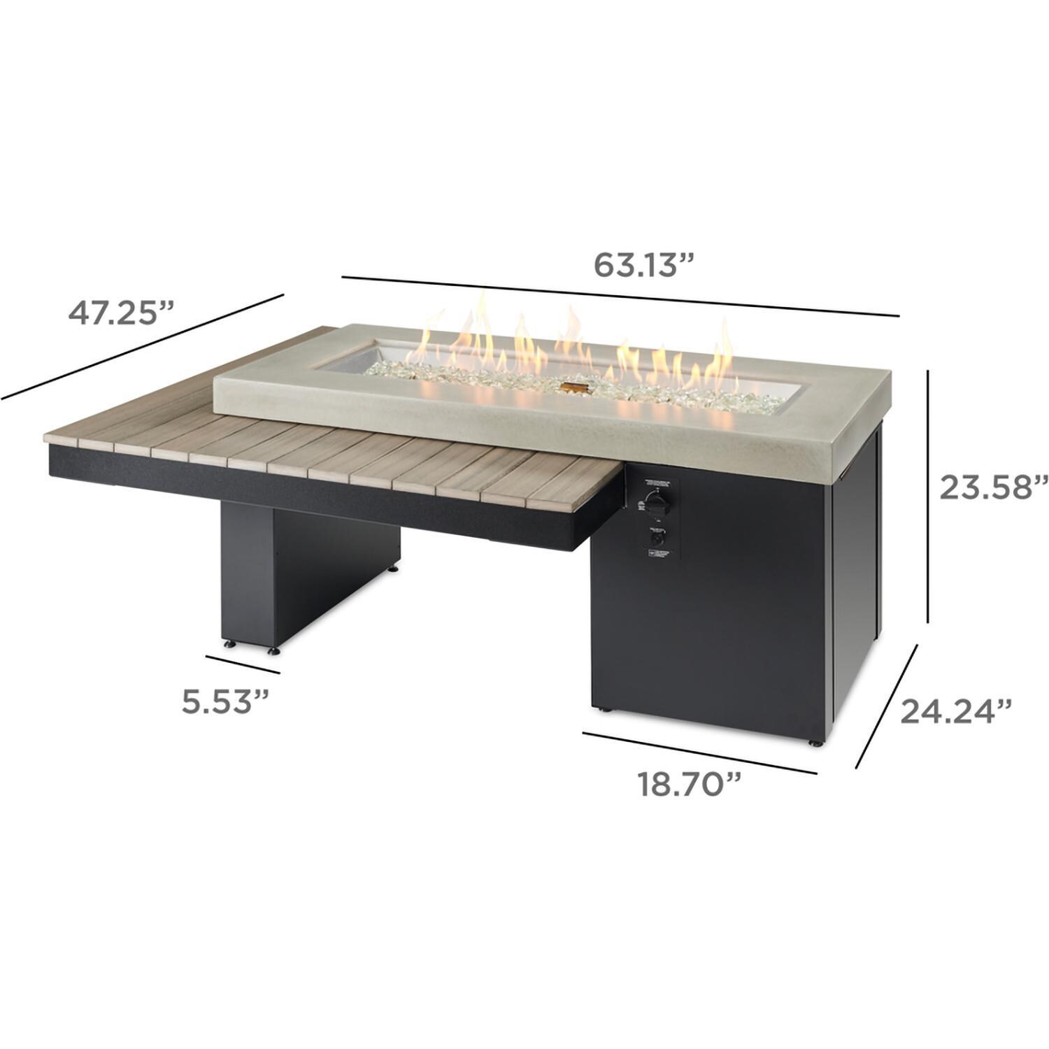 Lakeview Outdoor Designs Emfield 65 Inch Rectangular Aluminum Natural Gas w/ Electronic Ignition Fire Pit Table in Coastal Grey (Ships as Propane w/ Conversion Kit) - Dimensions - Dimensional thumbnail