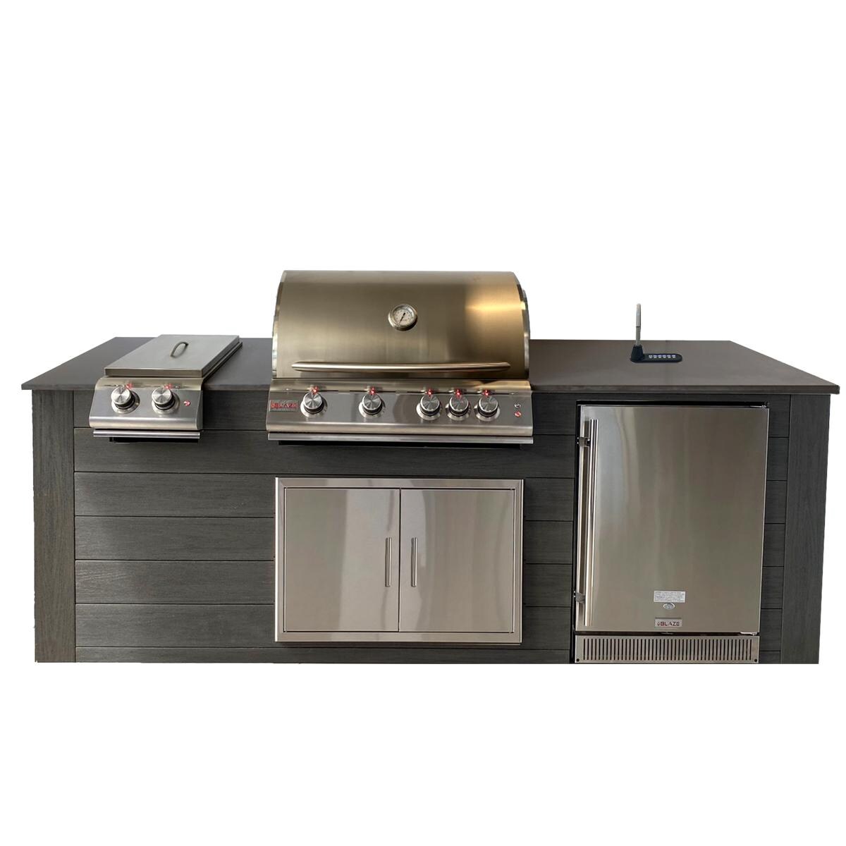 Pro-Fit 8-Foot Outdoor Kitchen Island W/ BLZ-4LTE2-NG Blaze Premium LTE 32-Inch Natural Gas Grill, Double Side Burner, Refrigerator & Beverage Dispenser - Onyx / Grigio Piombo Satin thumbnail