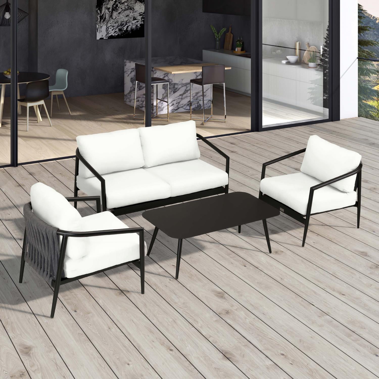 Lakeview Midnight Cove 4 Pc Aluminum Loveseat Seating Set in Black/Carbon/Canvas Natural - Top - Lifestyle thumbnail