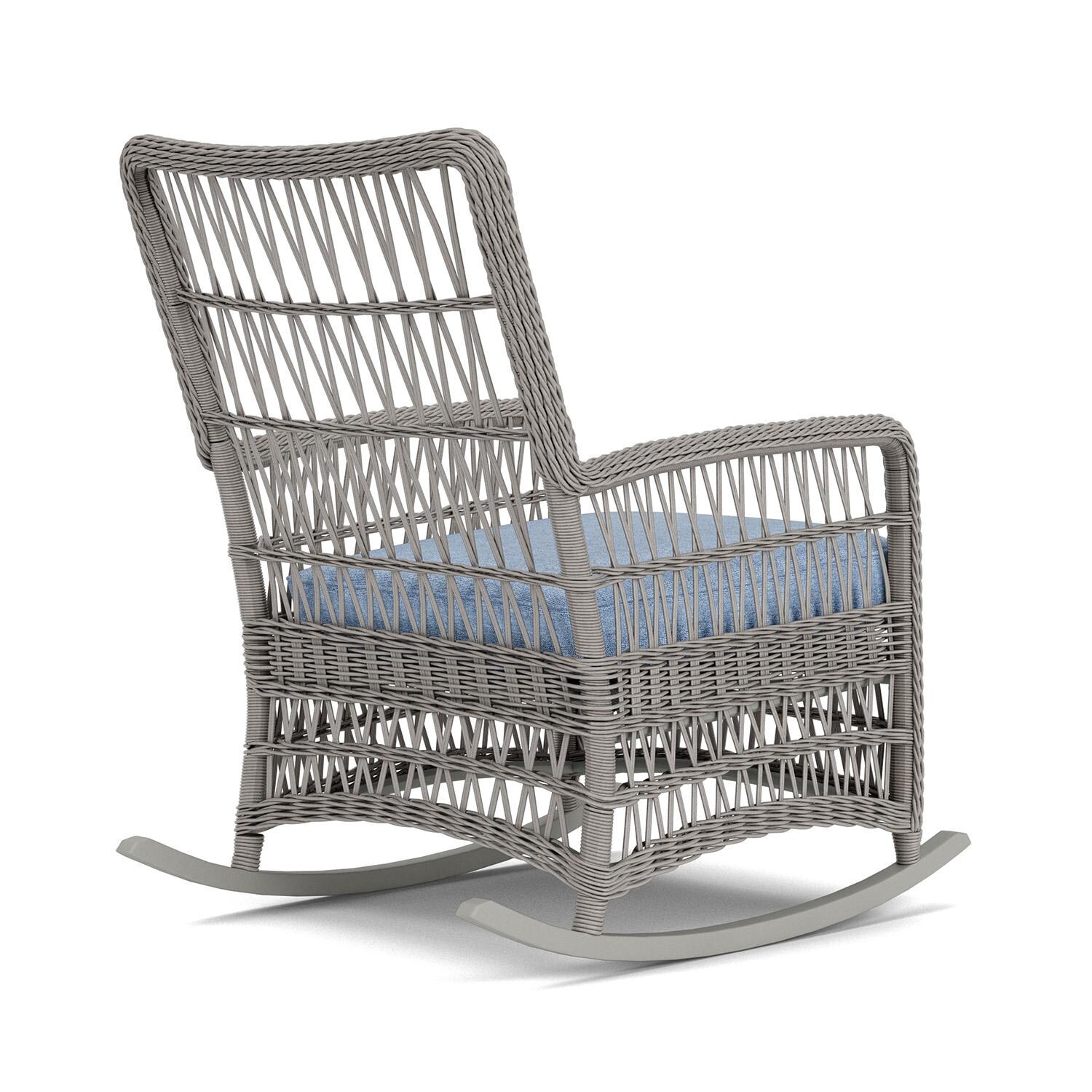 Lloyd Flanders Mackinac High Back Porch Rocker in Putty Finish with Demo Skyway fabric - Rear Right thumbnail