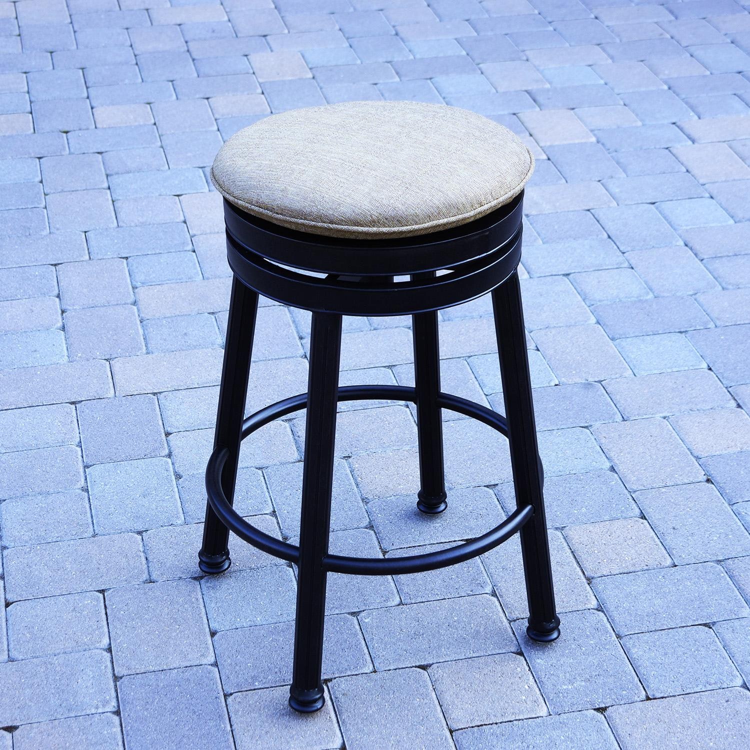 Classic Cast Aluminum Round Backless Counter Height Bar Stool in Antique Bronze/Beige Canvas by Darlee