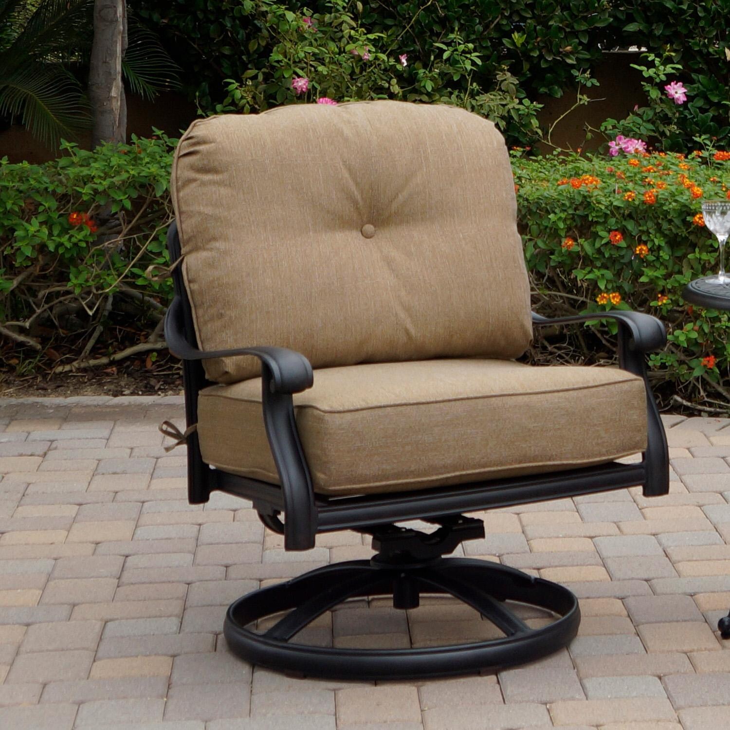 Elisabeth 4 Pc Cast Aluminum Seating Set w/ Coffee Table in Antique Bronze by Darlee - Swivel Rocker - Detail thumbnail