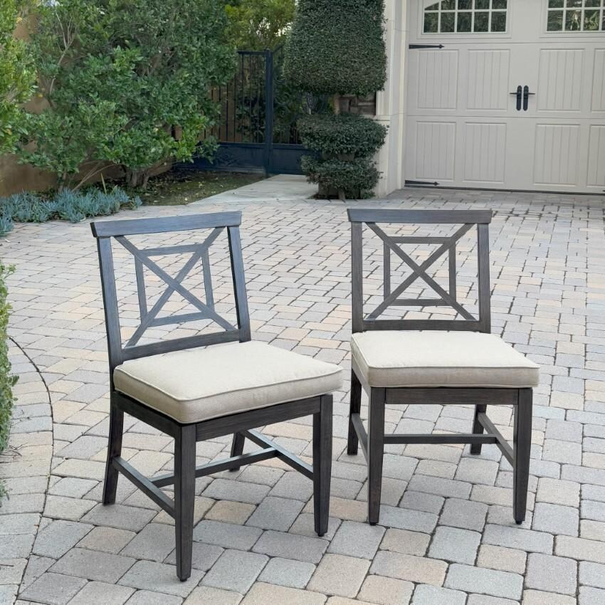 Atlantis Aluminum Dining Side Chair Set of 2 w/ Beige Cushions in Walnut By Darlee - Lifestyle thumbnail