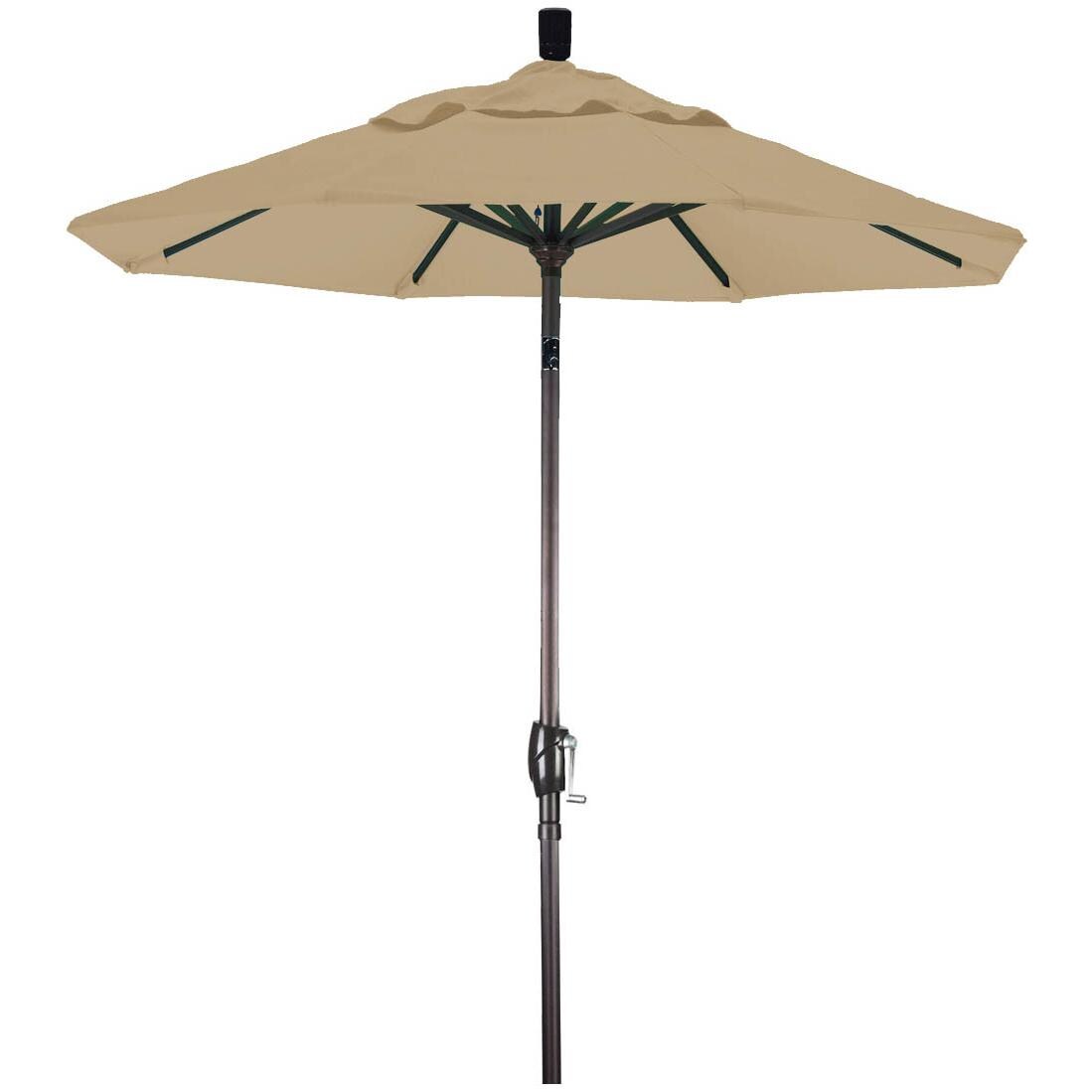 California Umbrella 6 Ft. Octagonal Aluminum Push Button Tilt Patio Umbrella W/ Crank Lift & Aluminum Ribs - Bronze Frame / Sunbrella Canvas Heather Beige Canopy