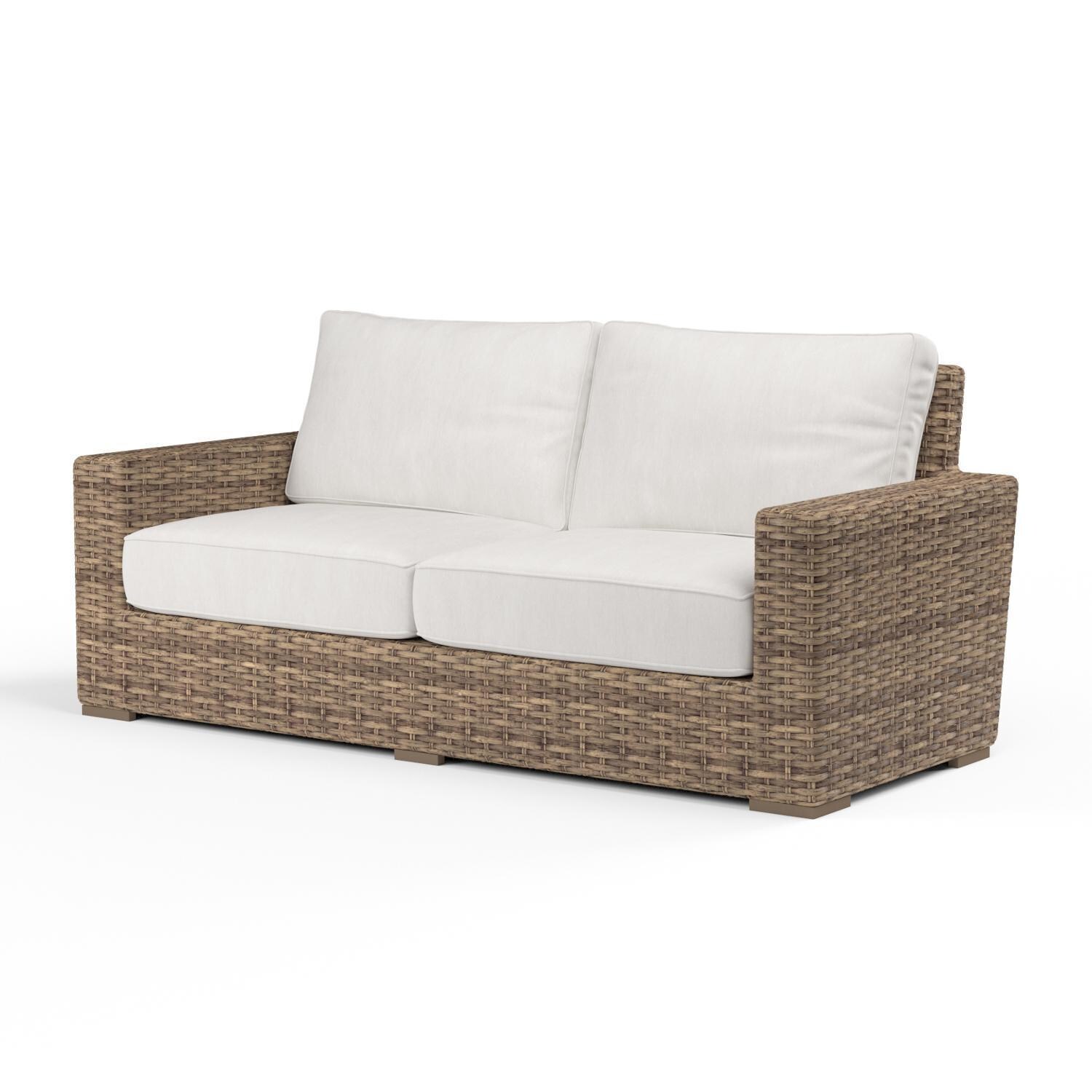 Sunset West - 1701-22-5492 - Havana Resin Wicker Patio Loveseat W/ Sunbrella Canvas Flax Cushions - Angled View thumbnail