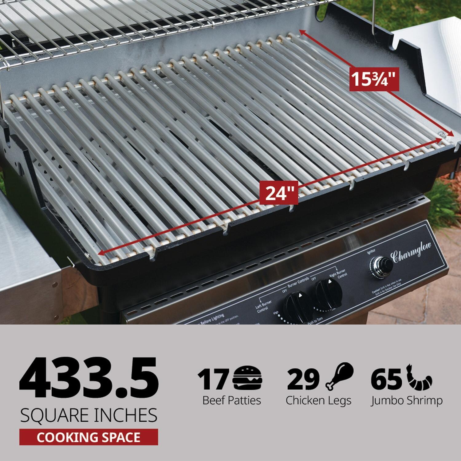 Charmglow CHRM40PM-N PatioPro Natural Gas Grill w/ Patio Post - Black - Cooking Grid Dimensions - Dimensional thumbnail