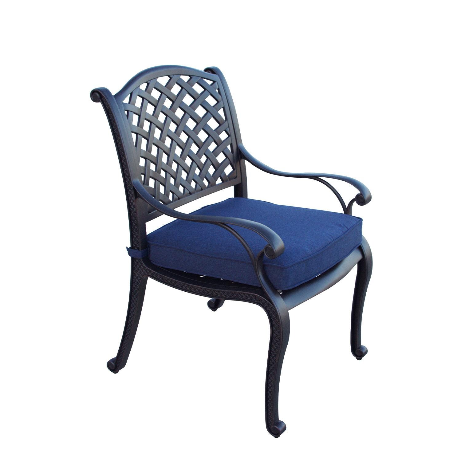 Nassau Cast Aluminum Dining Chair in Antique Bronze/Navy by Darlee - Side View - White Background thumbnail