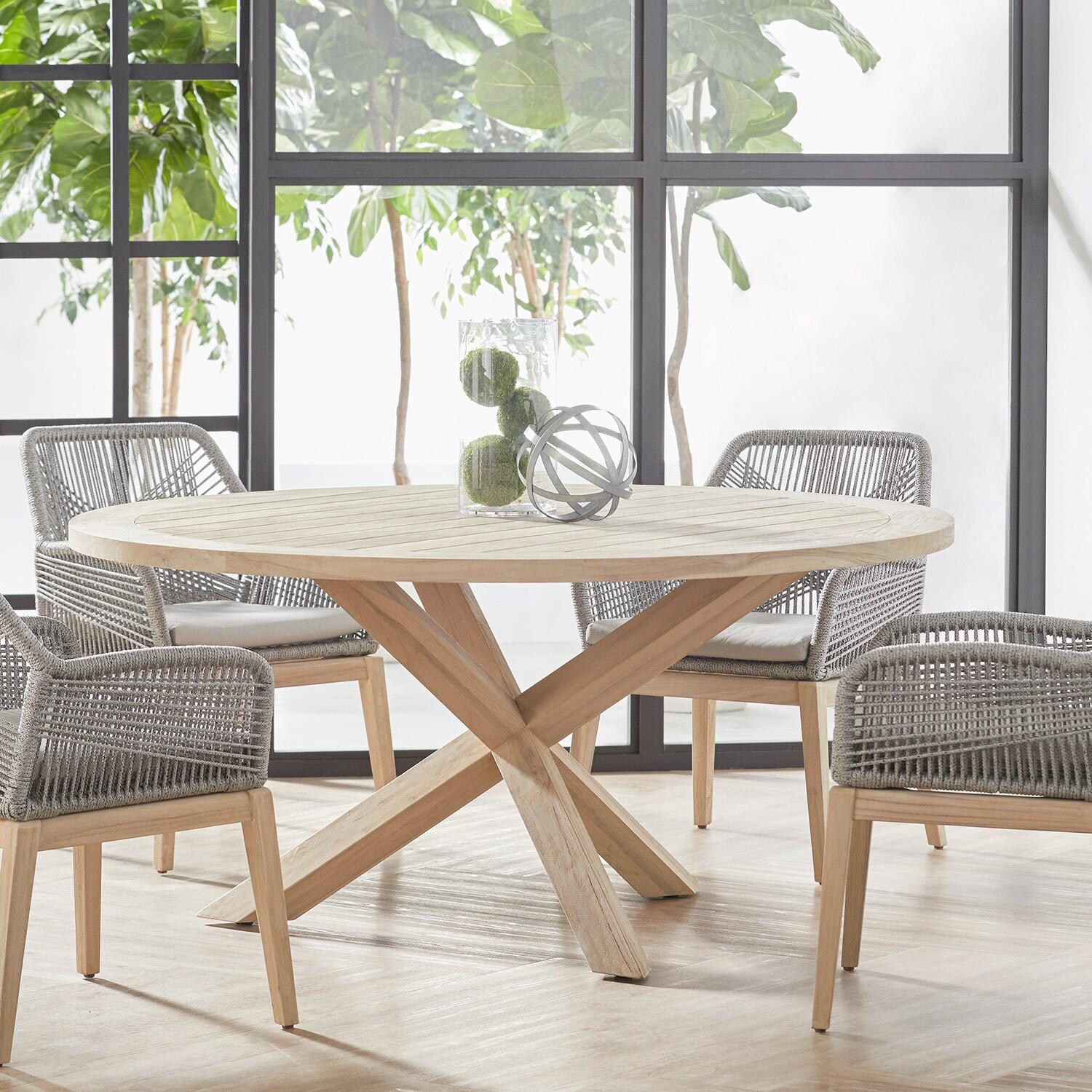 Lakeview 63 Inch Gray Teak Round Dining Table - Lifestyle thumbnail