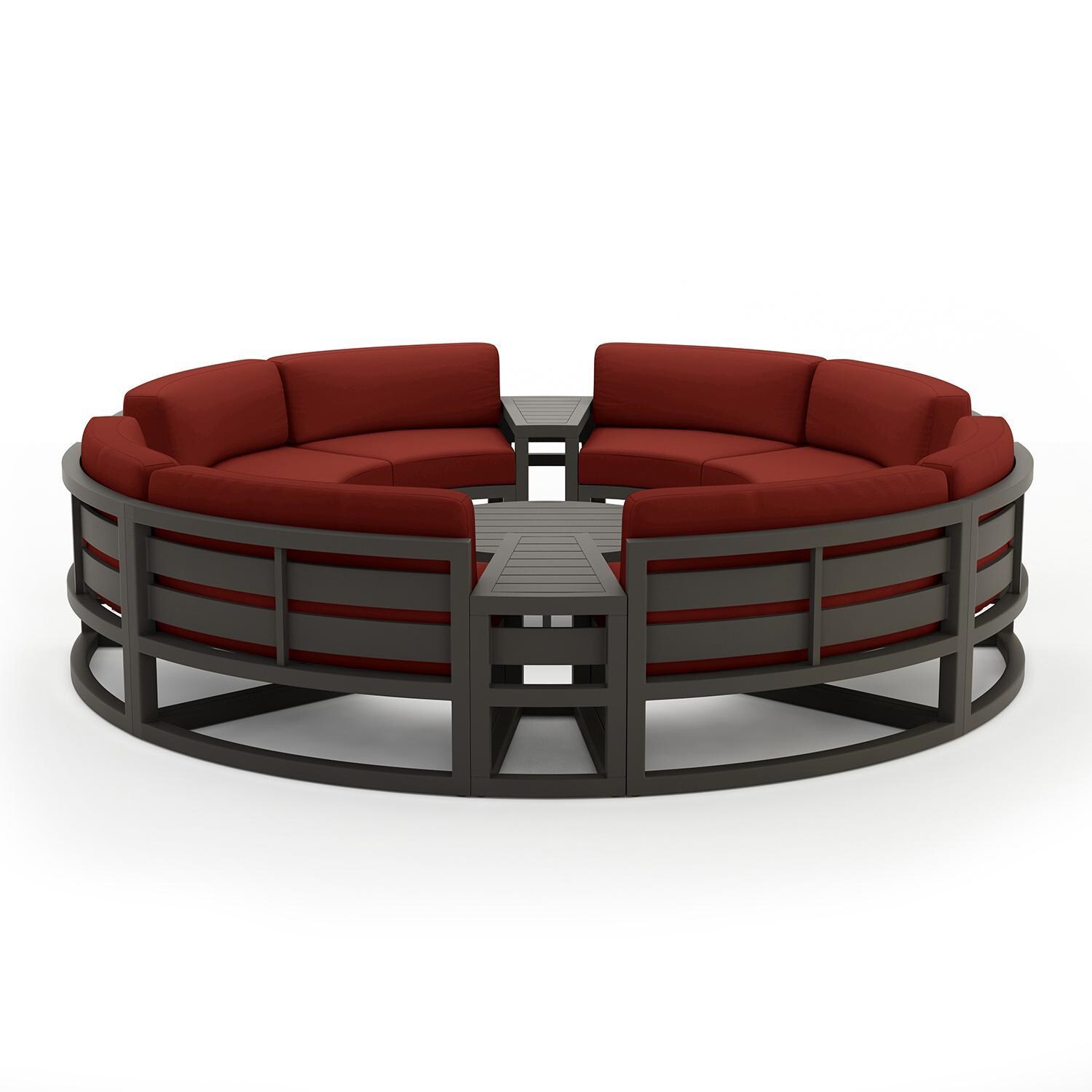 Misty Cove 7 Piece Curve Sectional Set in Slate w/Coffee Table & Canvas Henna Cushions by Lakeview - Complete Set - White Background thumbnail