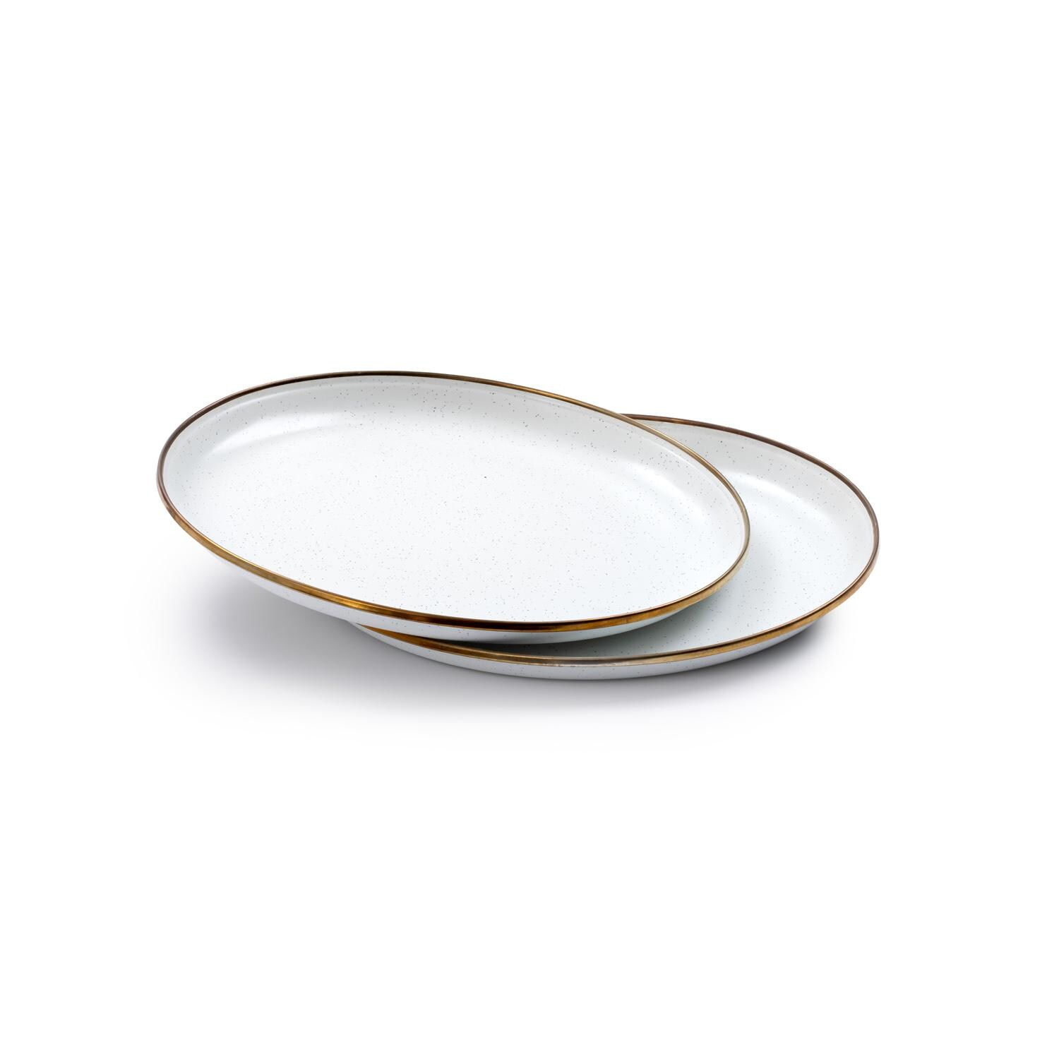 Barebones Living CKW-391 Enamel Deep Plate Set - Set of 2 - Eggshell - Side View thumbnail