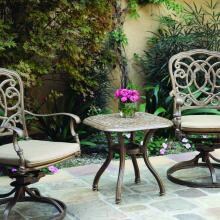 Darlee Florence 3 Piece Cast Aluminum Patio Bistro Set With Swivel Rockers - Mocha image