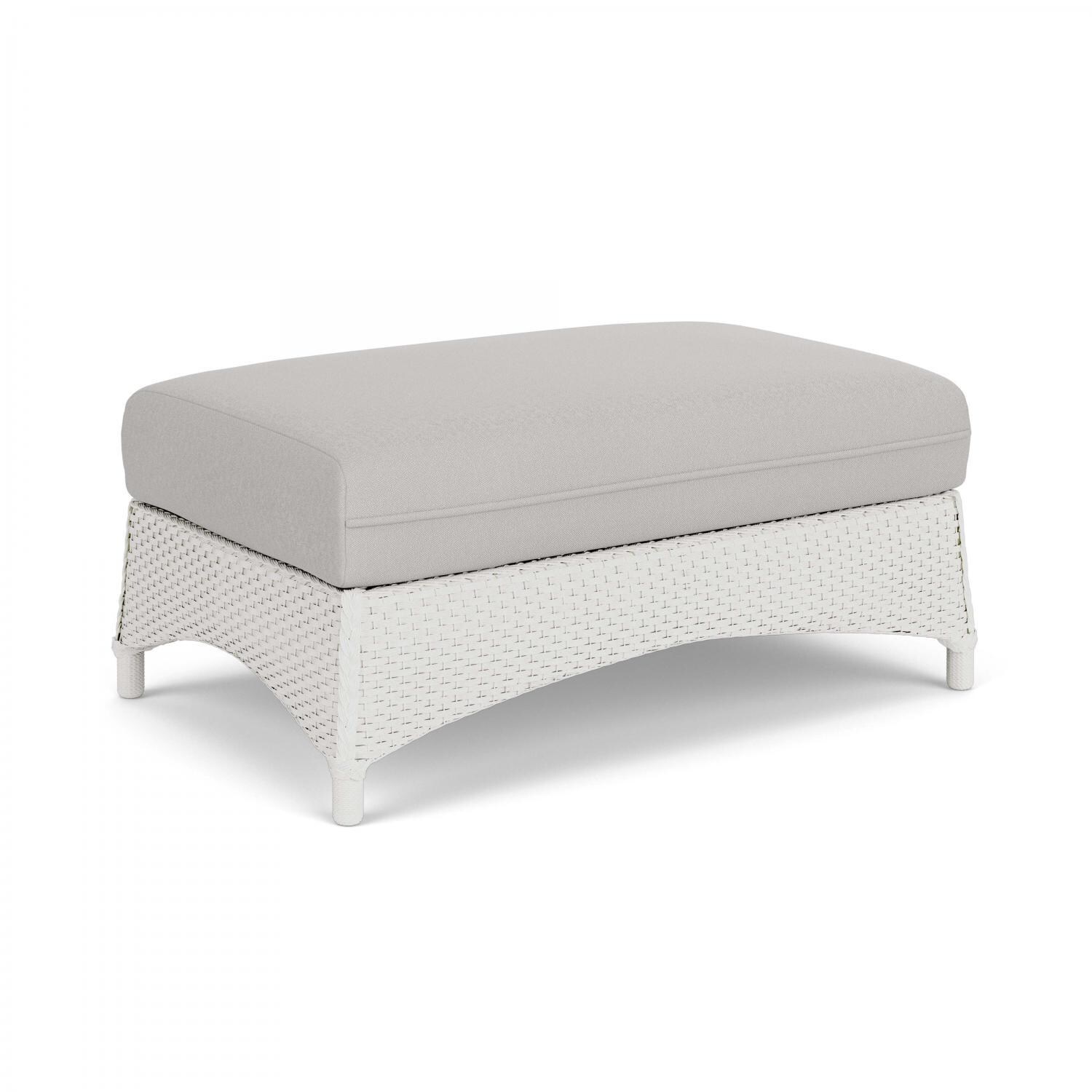 Lloyd Flanders Mandalay Large Ottoman in Matte White Finish with Tundra Dove fabric - Angled thumbnail
