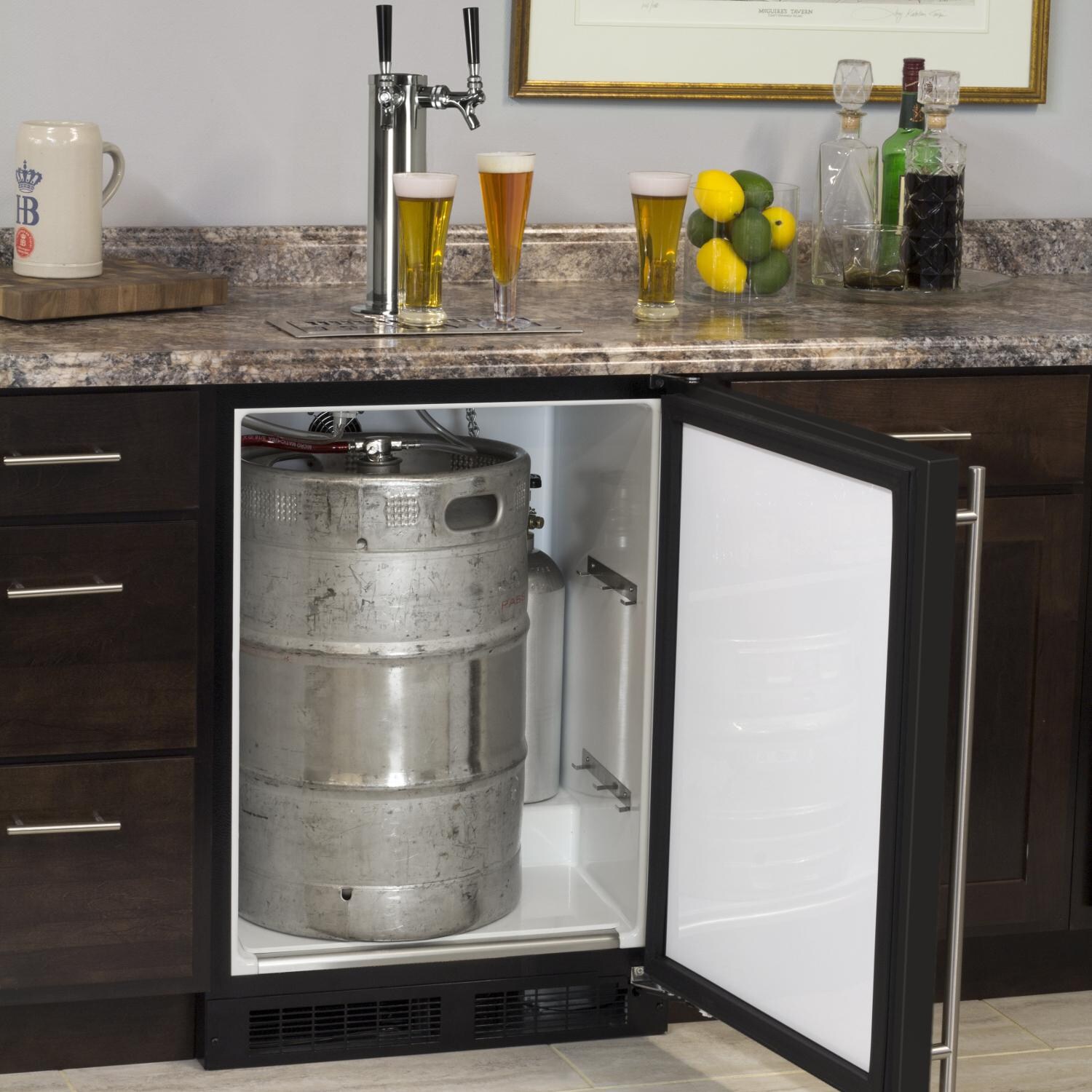 Marvel - ML24BNS2RB - Right Hinge Built-In Dual Tap Beer Dispenser - Black - Open thumbnail