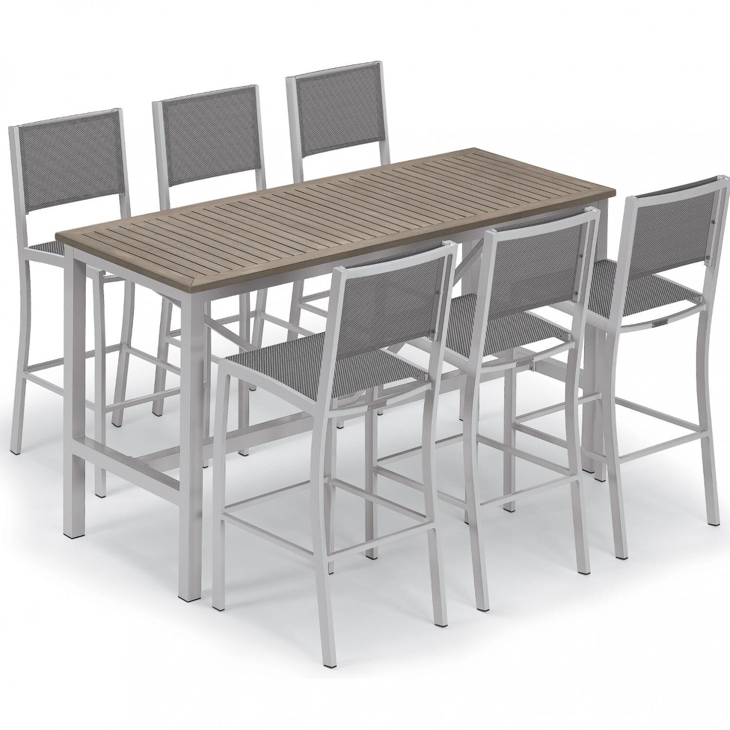 Travira 7 Piece Aluminum Patio Bar Set W/ 72 X 30 Inch Rectangular Table and Tekwood Vintage Tabletop By Oxford Garden - Titanium Sling thumbnail