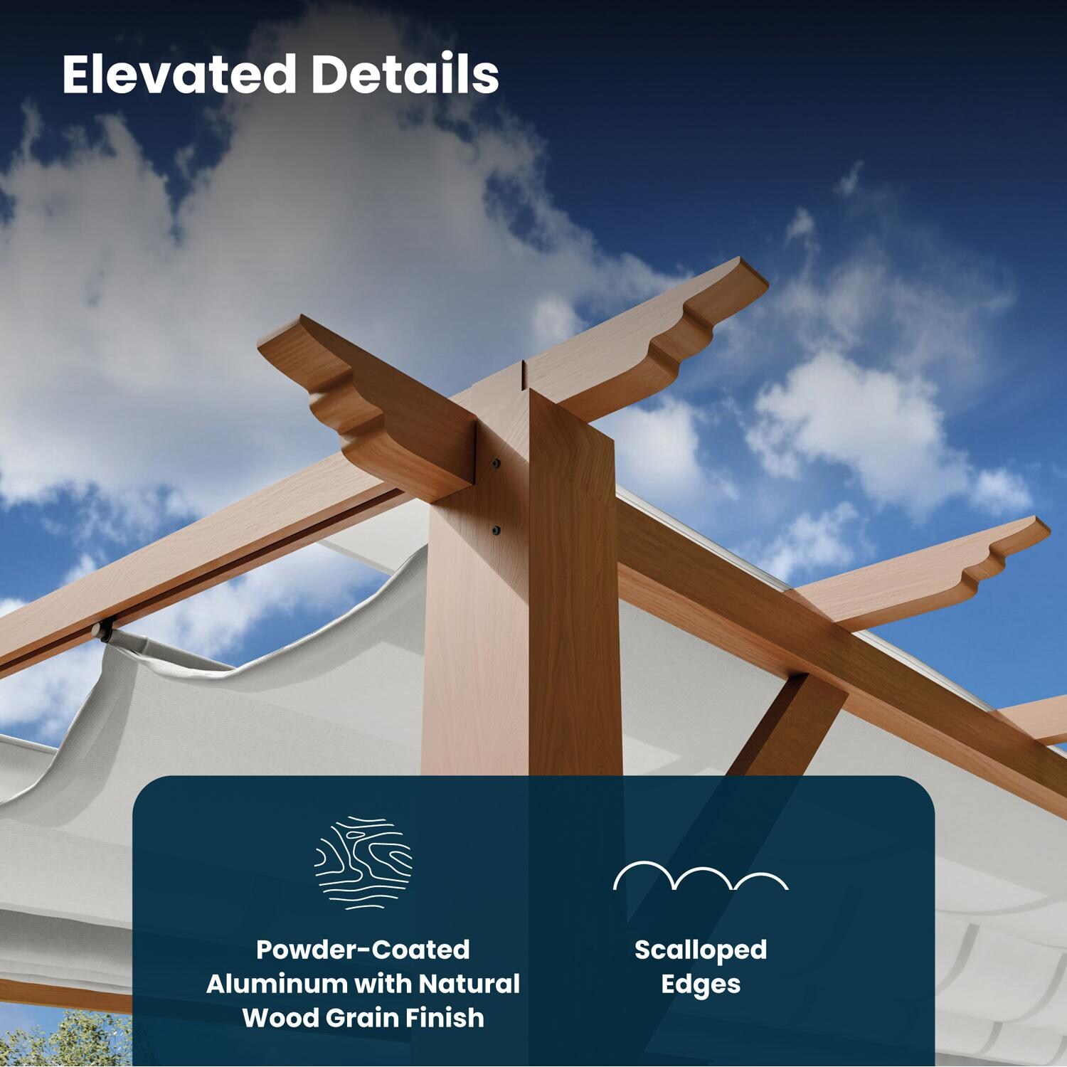Paragon Outdoor PR11WD1W Florence 11' x 11' Cedar Pergola w/ White Canopy - Elevated Details - Detail thumbnail