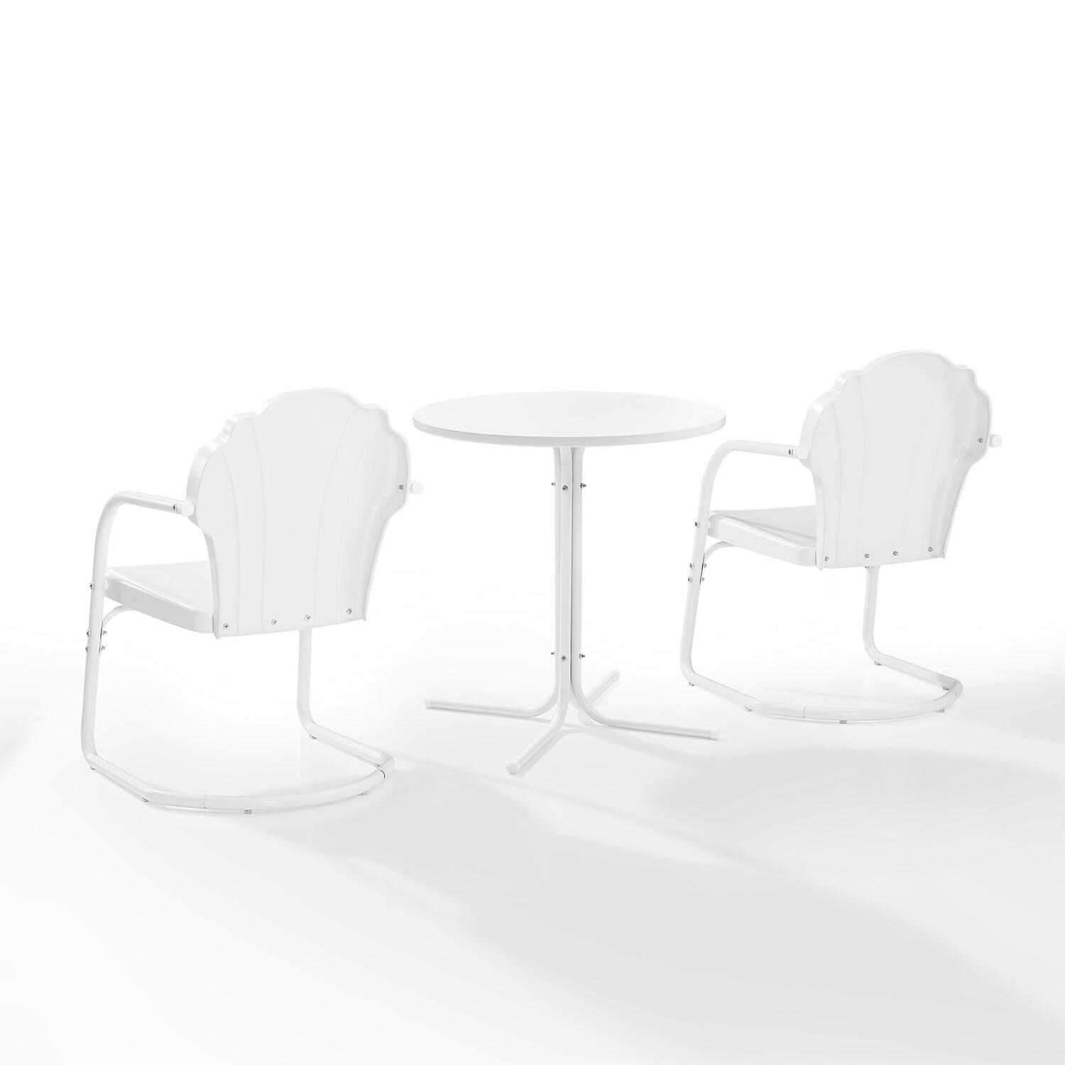 Ultimate Patio UP-32243WH 3Pc Retro Outdoor Bistro Set in White Satin - Rear - White Background thumbnail