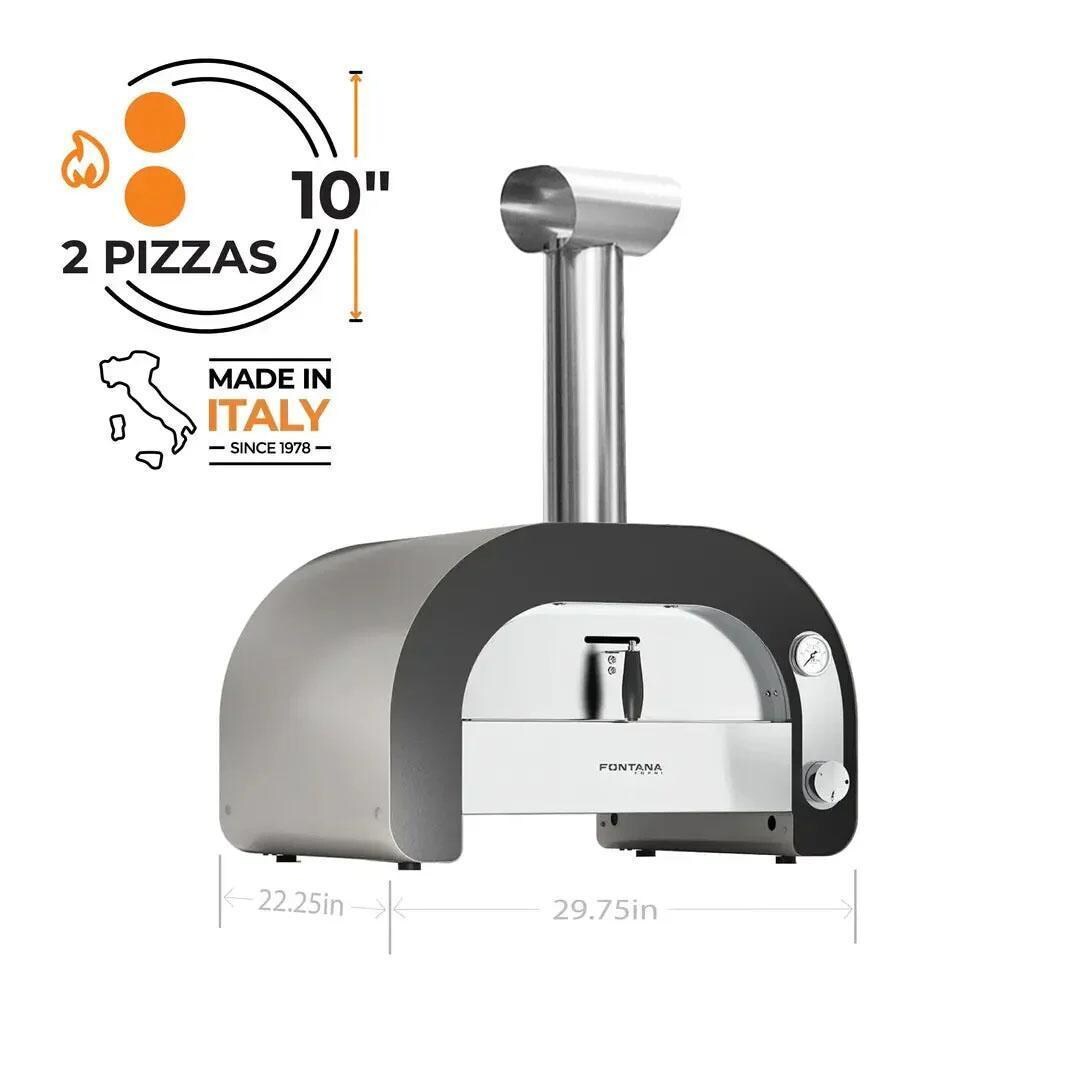 Fontana Forni FFMAES60 + FFPD-MINI Maestro 60 Gas Fired Pizza Oven on Mini Pizza Desk - Pizza Count - Dimensional thumbnail