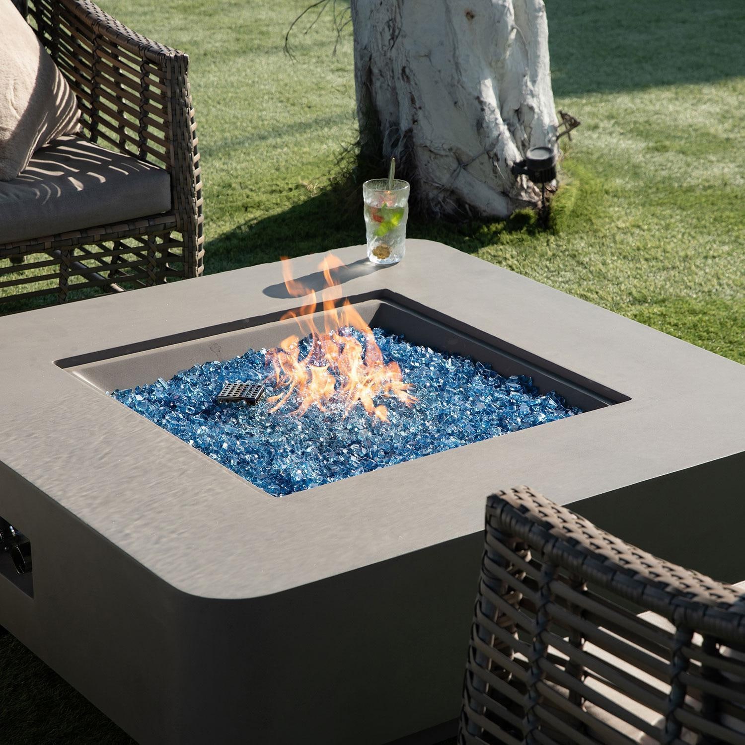 Lucerne 42-in Square Concrete Natural Gas Fire Pit in Gray by Elementi