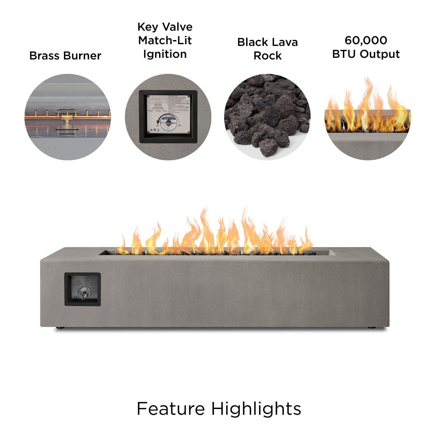 Olliewood 60 Inch Rectangular Glass Fiber Reinforced Concrete Propane Fire Pit Table in Flint by BBQGuys Signature - Features thumbnail