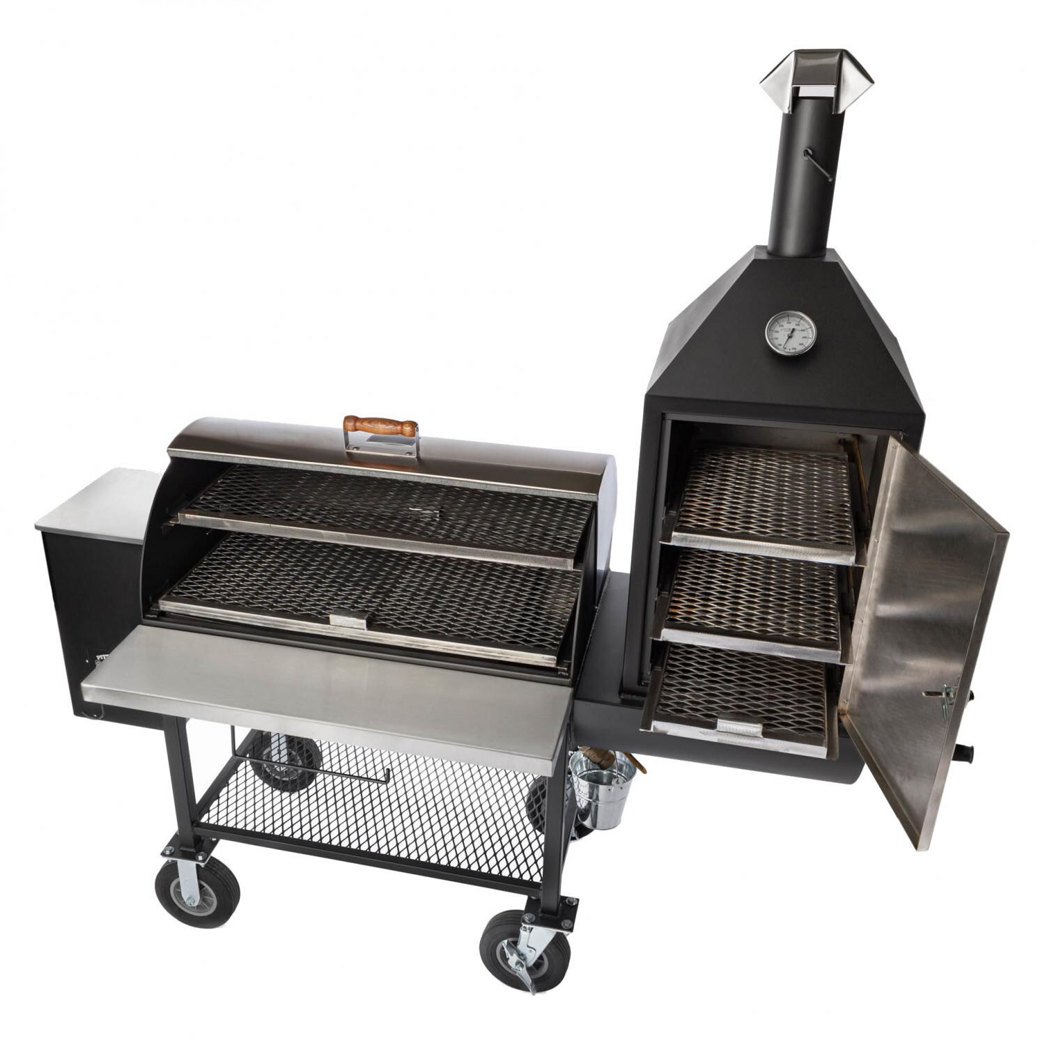 Pitts & Spitts P-MAV1250-US Maverick 1250 Pellet Grill W/ Upright Smoke Box - Top Open View thumbnail