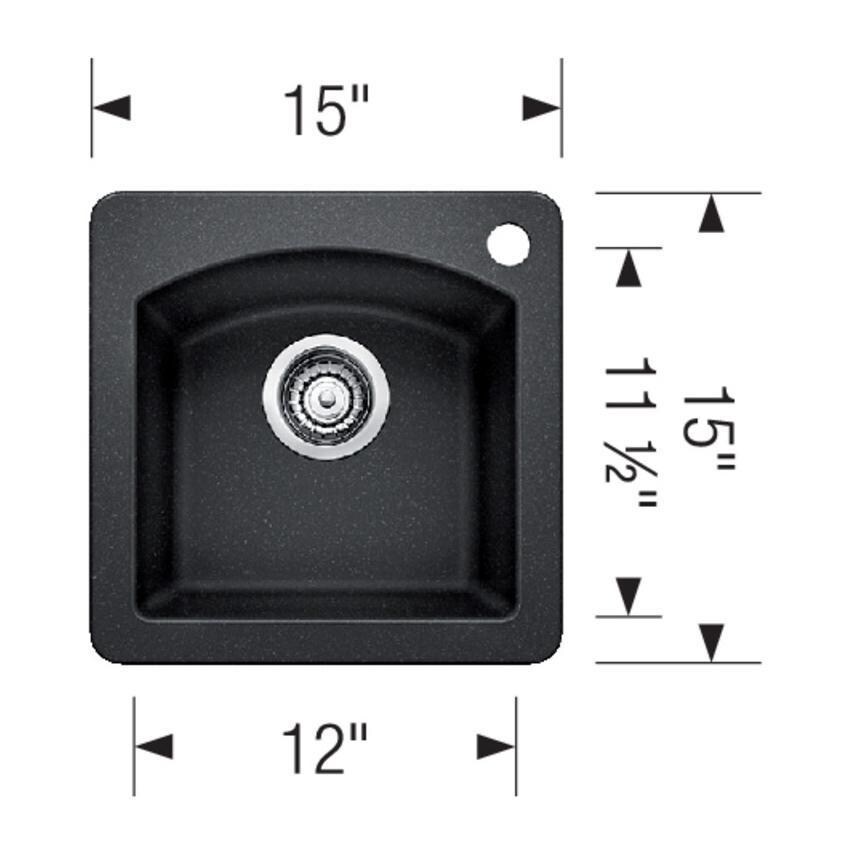 Blanco 442915 Diamond Silgranit 15 X 15 Inch Drop-in/Undermount Bar Sink - Coal Black - Dimensional thumbnail