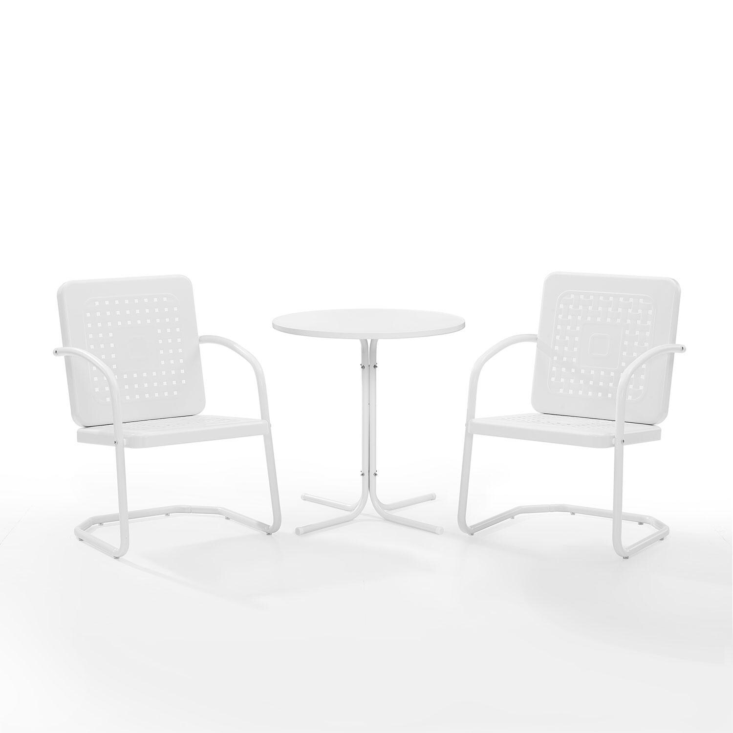 Ultimate Patio UP-32242WH 3Pc Retro Outdoor Bistro Set in White Gloss - Angled On Inward - White Background thumbnail