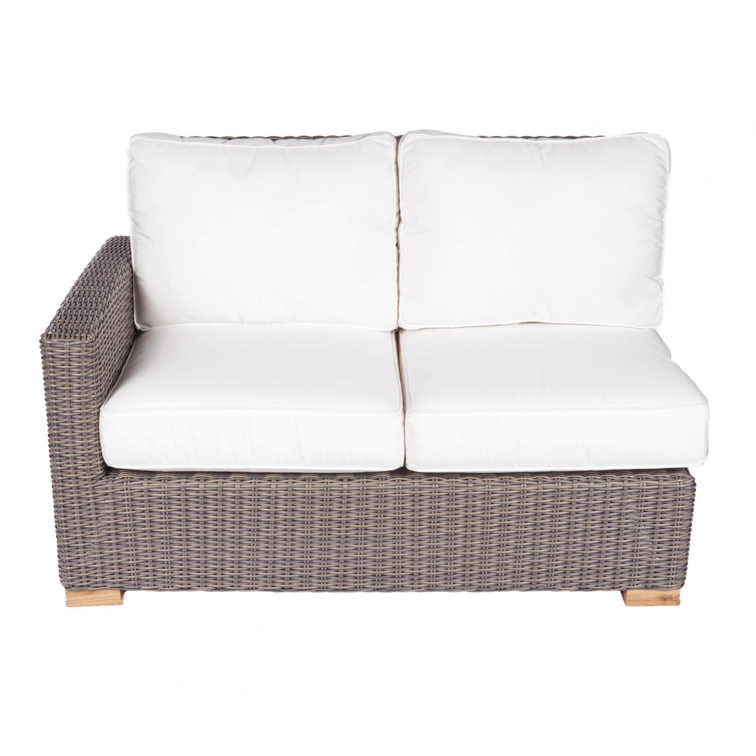 Royal Teak Collection Sanibel Wicker Patio Left Arm Loveseat W/ Sunbrella Canvas Natural Cushions thumbnail