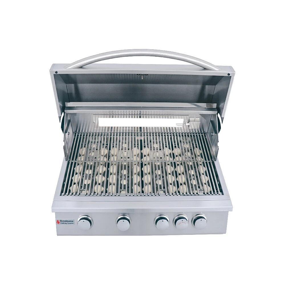 RCS Premier Series RJC32A 32-Inch 4-Burner Built-In Natural Gas Grill With Rear Infrared Burner - Open thumbnail