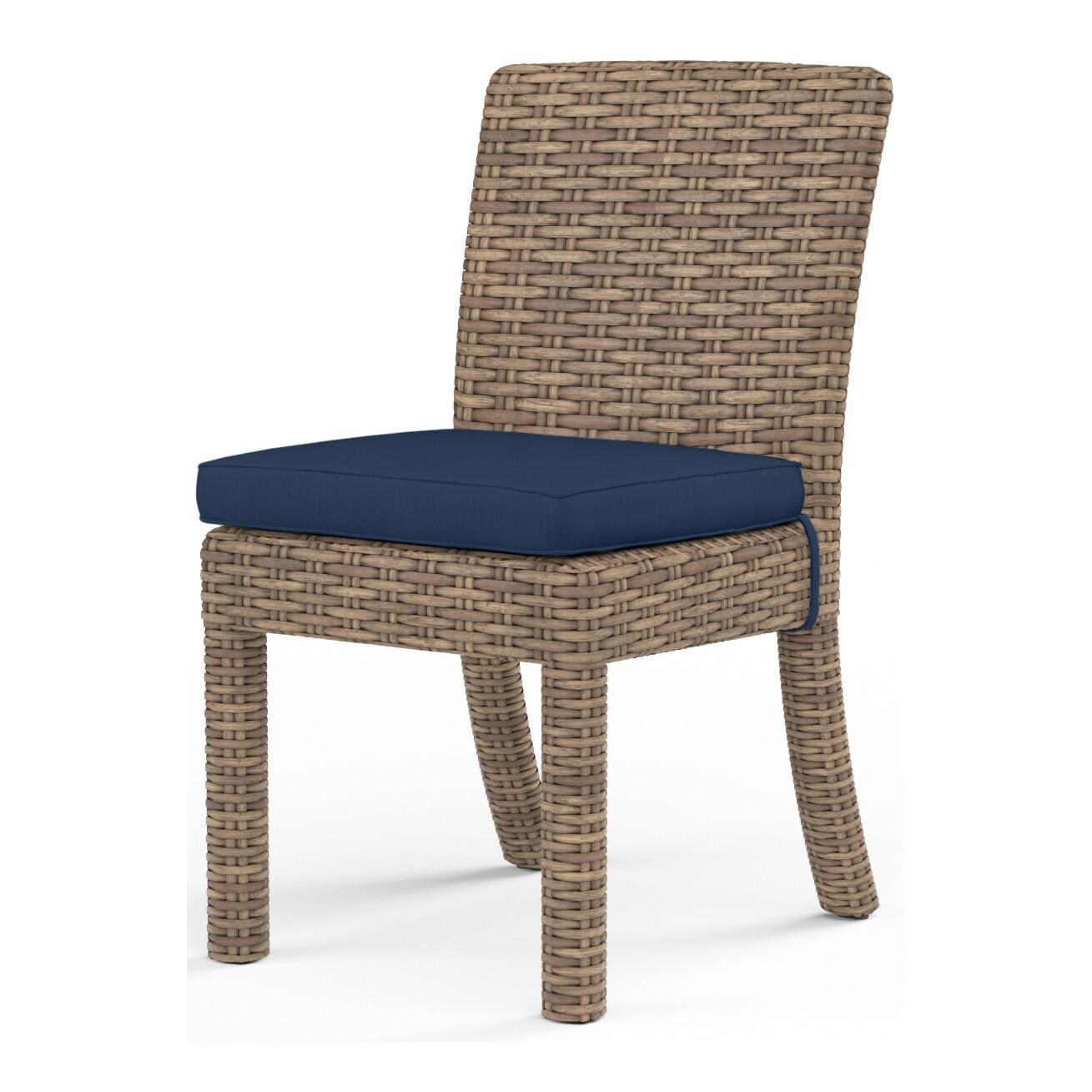 Havana Wicker Dining Side Chair in Tobacco/Spectrum Indigo by Sunset West - White Background thumbnail