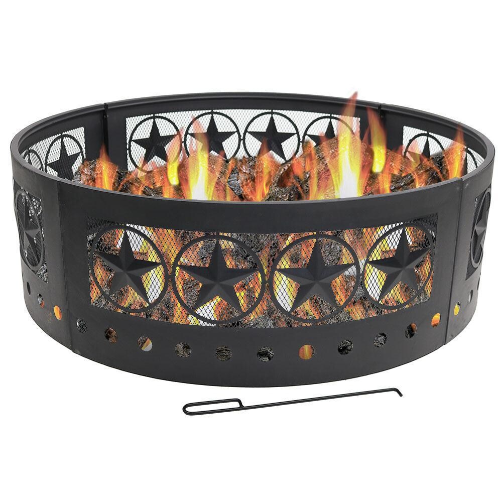 Ultimate Patio 36-Inch Heavy Duty Steel Four Star Cutout Campfire Ring - Flames thumbnail