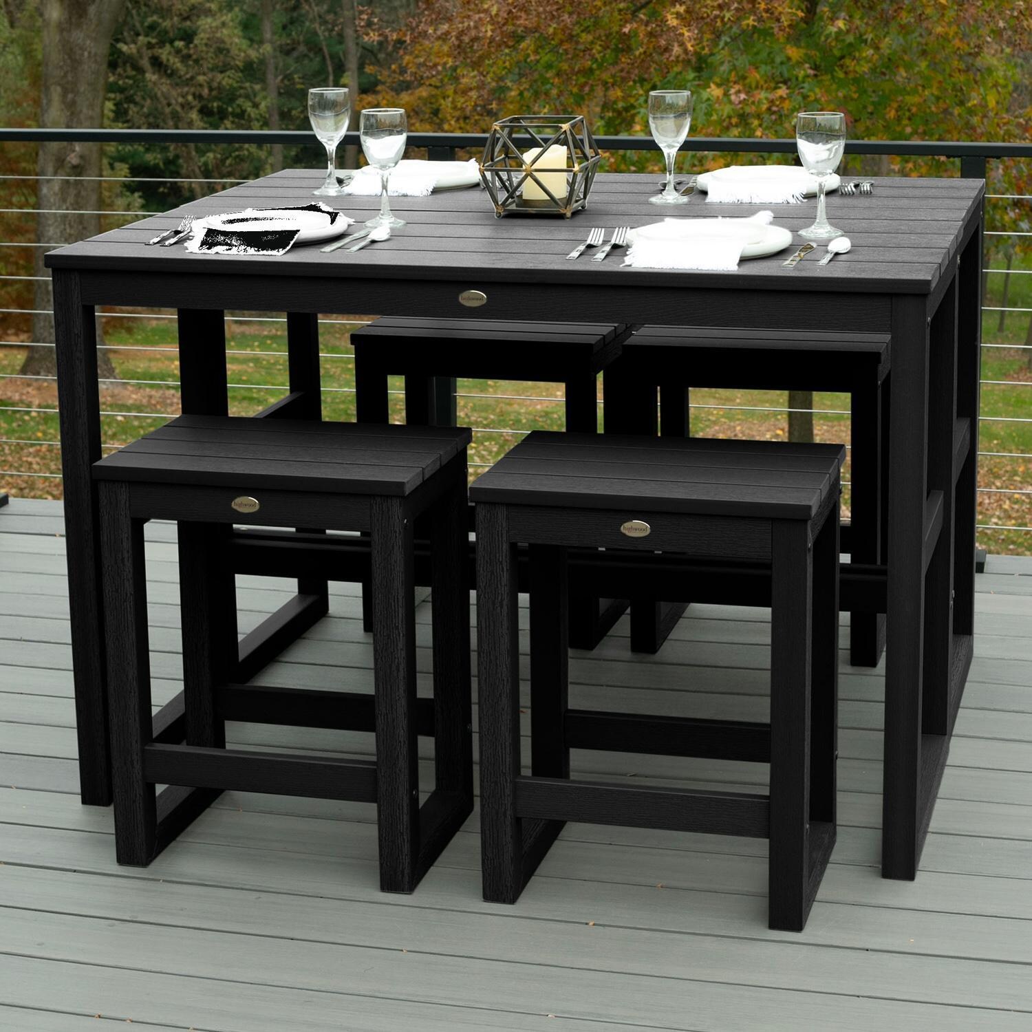Lakeview Audubon 6 Pc Recycled Plastic Counter Height Balcony Dining Bar Set in Black - Table Set Square - Lifestyle thumbnail