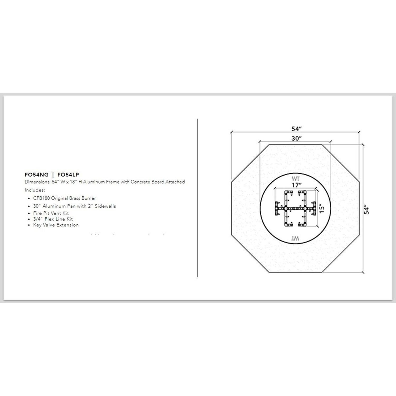 Warming Trends FO54NG Octagonal 54 Inch Natural Gas Ready To Finish Fire Pit Kit - Measurements thumbnail