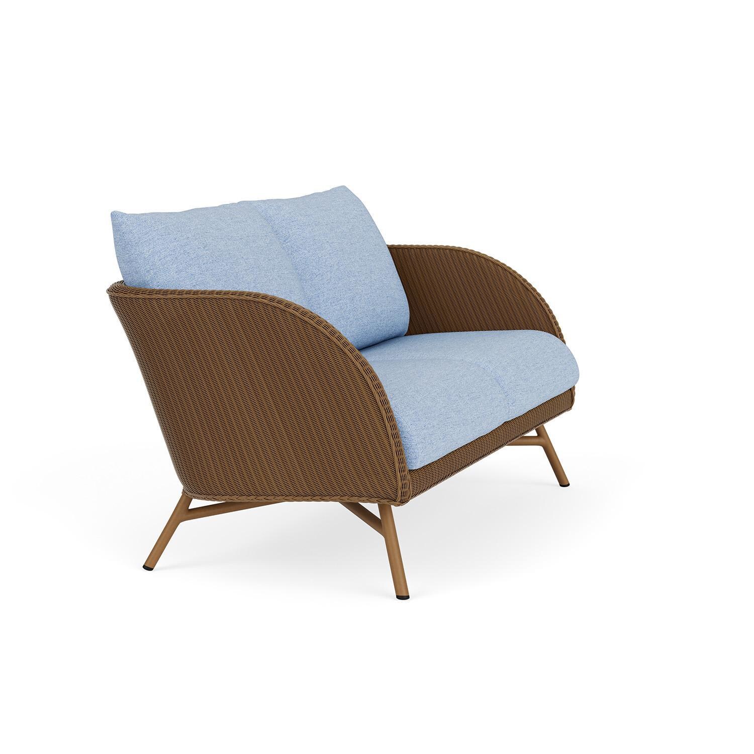 Lloyd Flanders Essence Loveseat W/Demo Skyway Fabric - Hickory Finish - Angled thumbnail