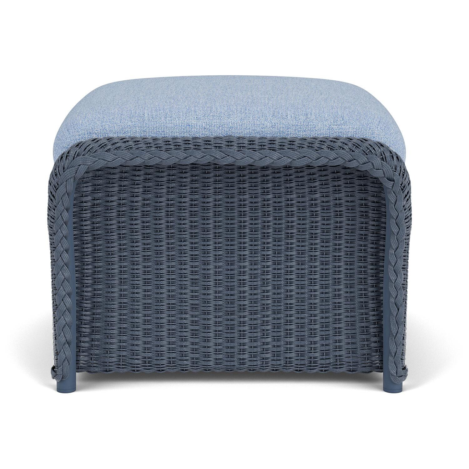 Lloyd Flanders Weekend Retreat Woven Ottoman in Denim Blue Finish W/ Demo Skyway Fabric - Side thumbnail