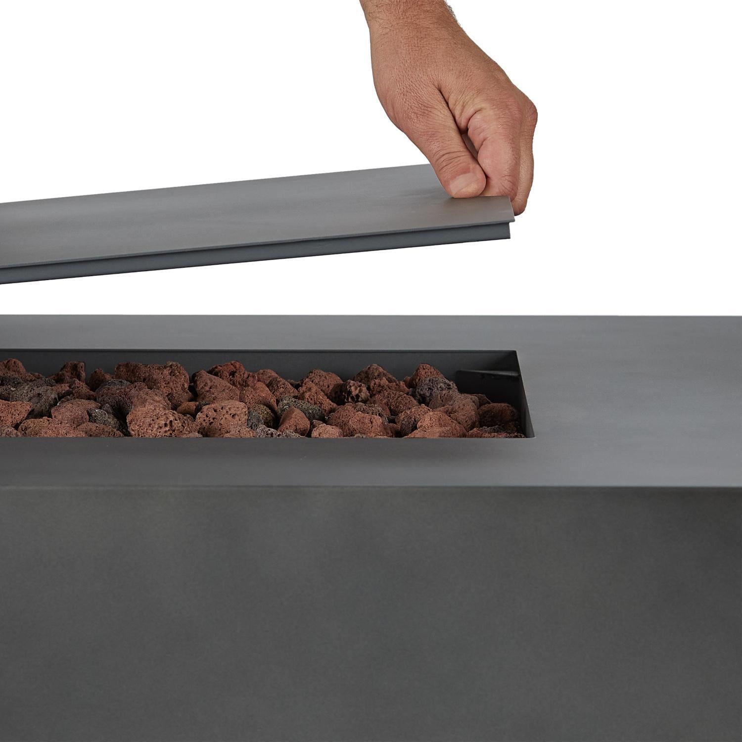 Lakeview Outdoor Designs SC-C9814LP-WSLT Elysian 70-Inch Rectangle Propane Gas Fire Table - Lid Demo thumbnail